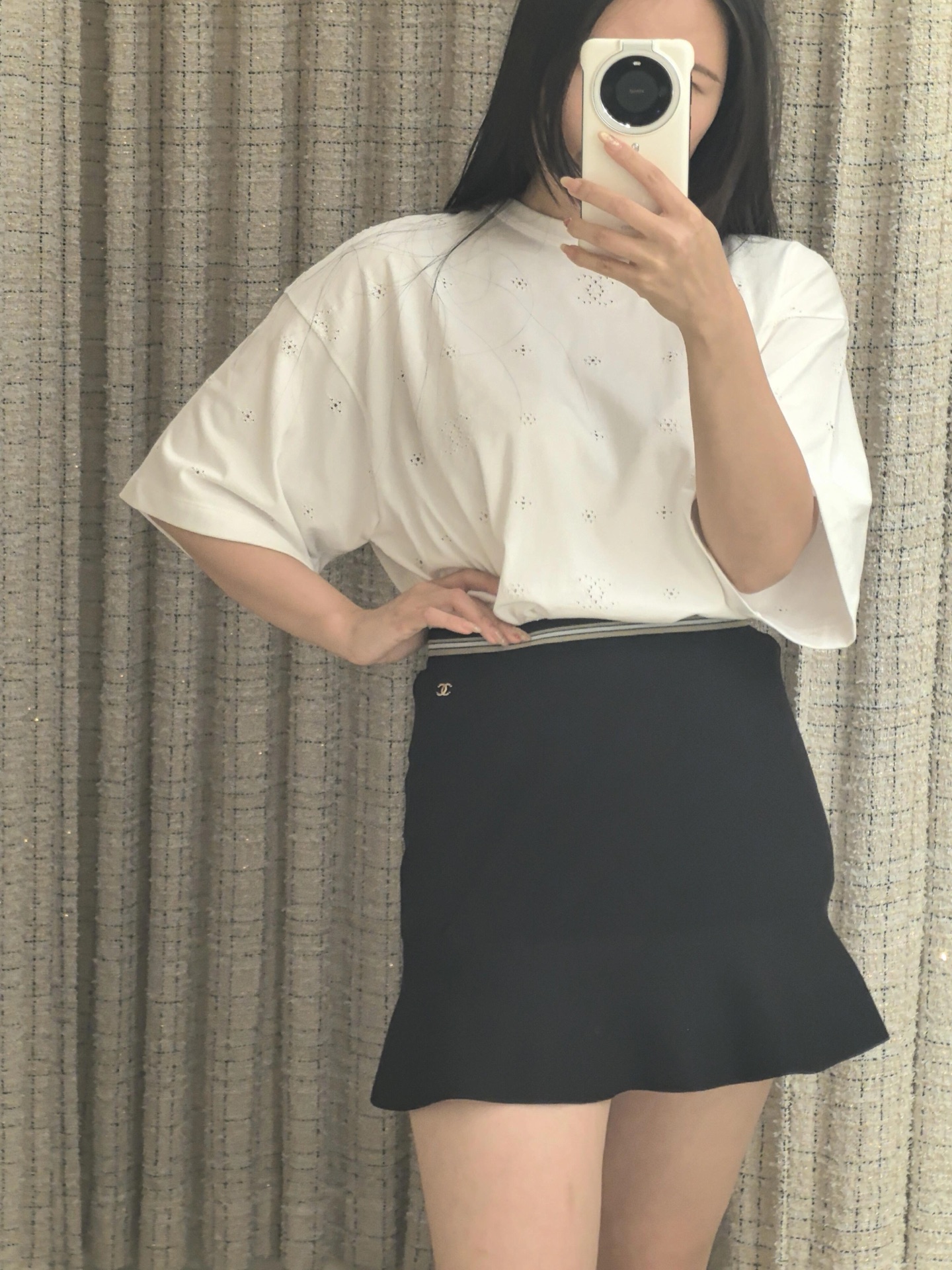 [고퀄]샤넬 펀칭 나시 크롭 반팔 티셔츠