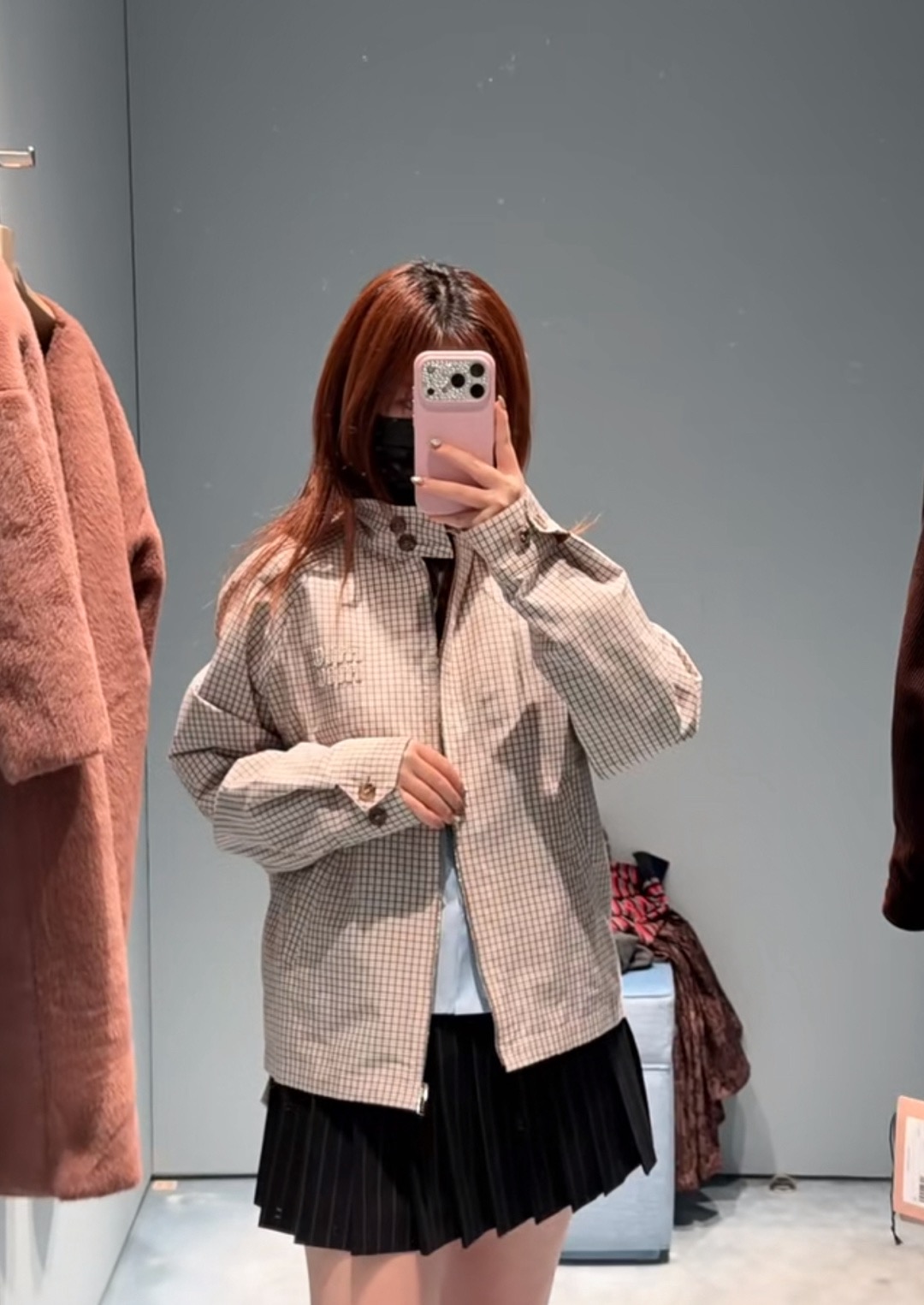 [고퀄]미우미우 체크 자켓 미디 스커트 셋업