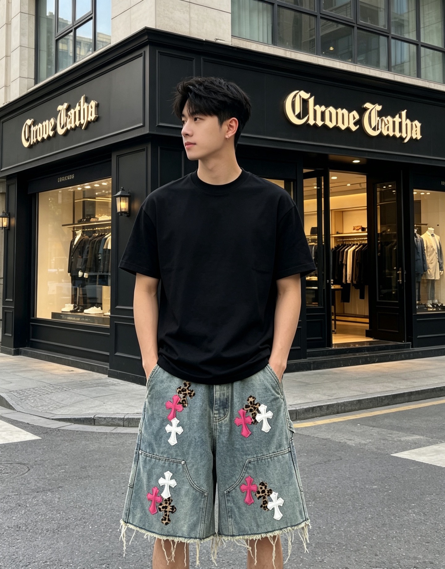크롬하츠 맨즈 패치 데님 숏팬츠