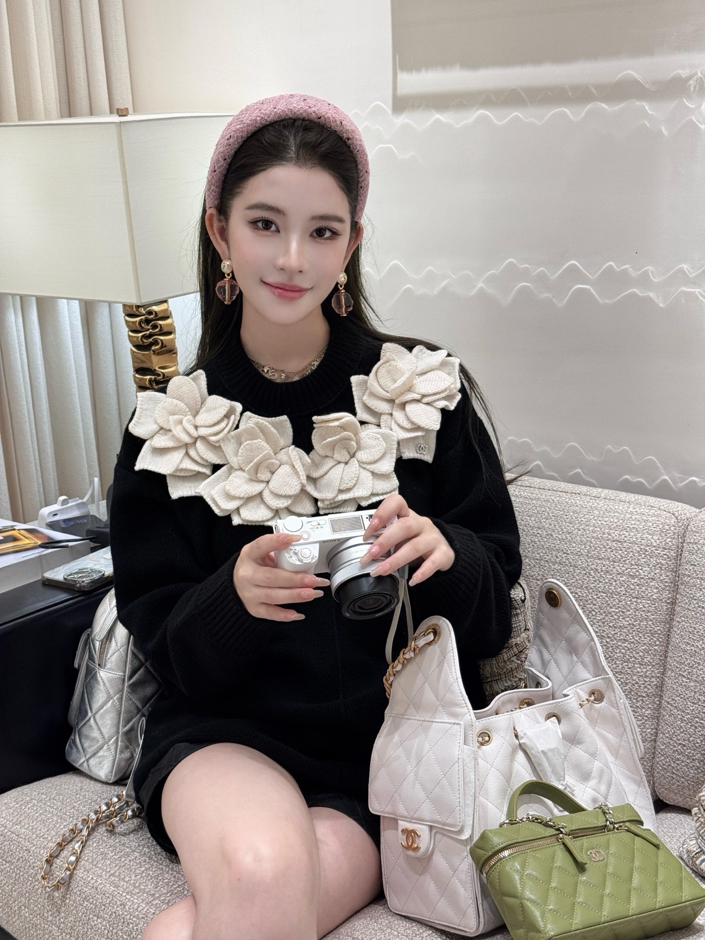 [고퀄]샤넬 까멜리아 니트 원피스