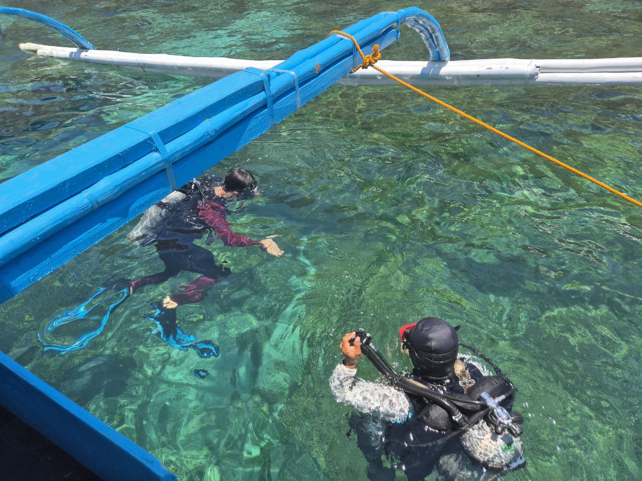 투명한 아닐라오 바다에서 진행되는 1대1 체험 다이빙 강습