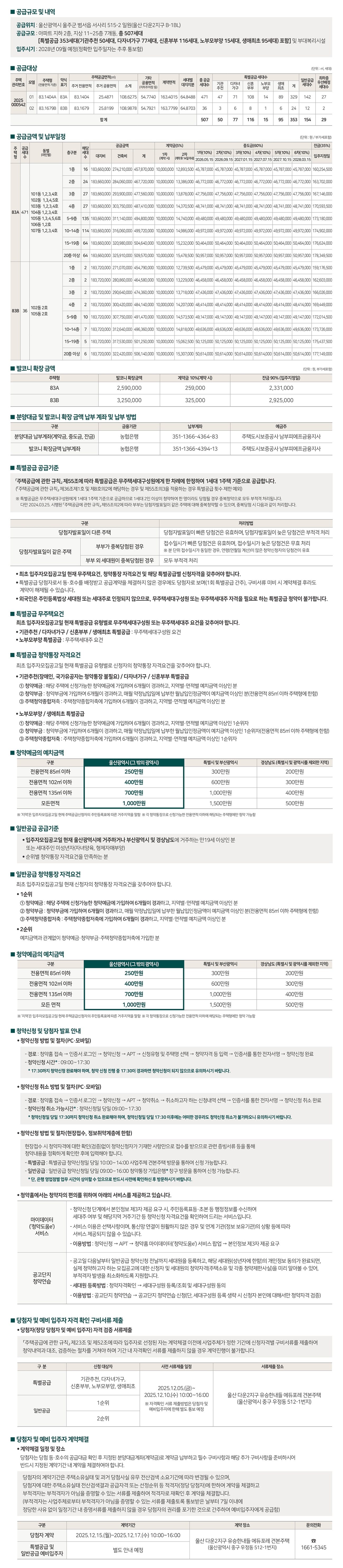 울산 다운 2지구 유승한내들 분양가 이미지