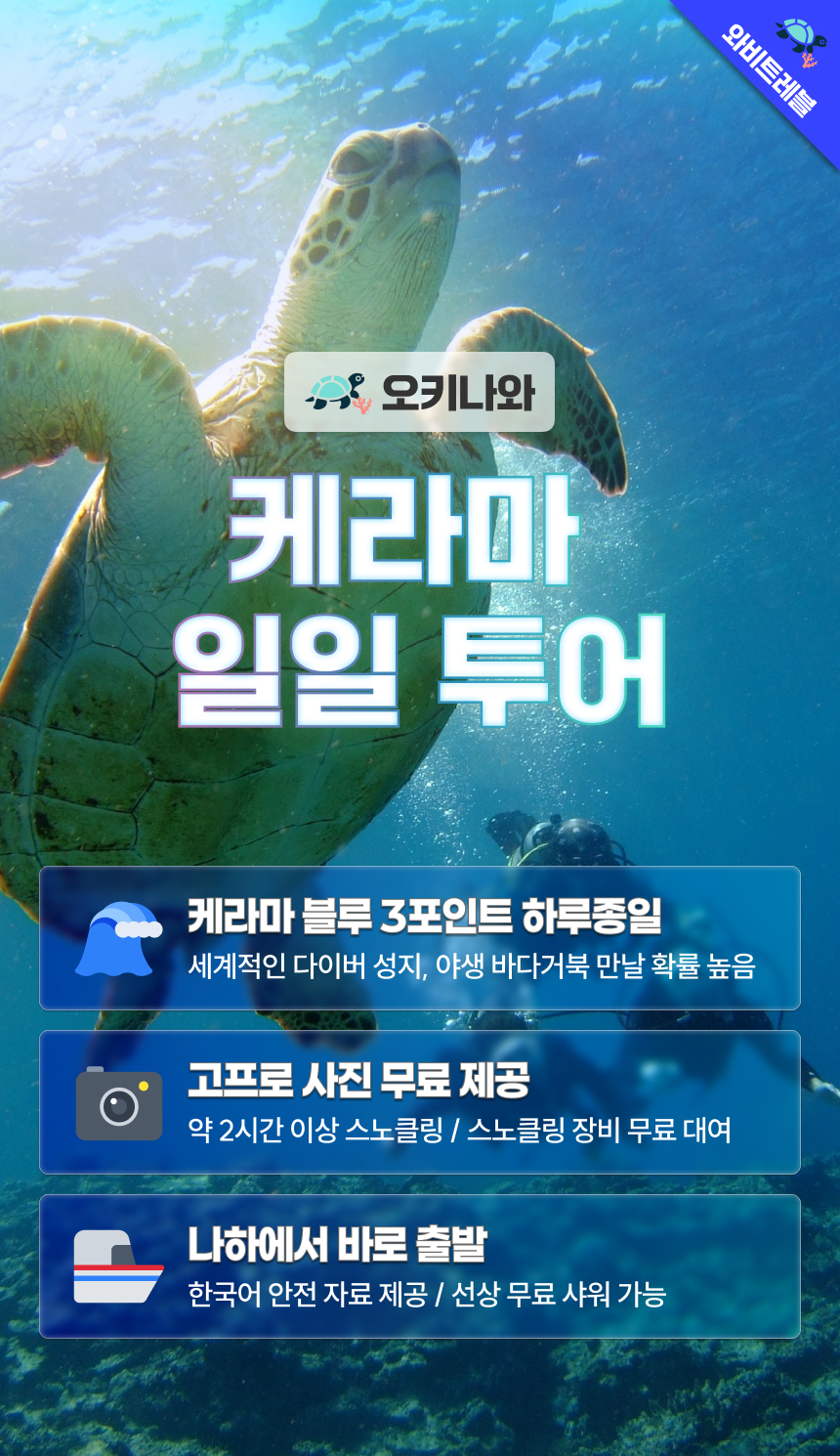[한국어 진행+점심 포함]오키나와 케라마 제도 3대포인트 보트 호핑투어 스노쿨링 다이빙