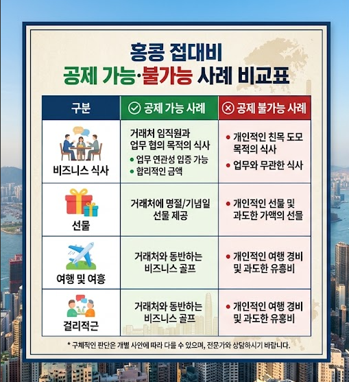 홍콩 접대비 공제 가능·불가능 사례 비교표
