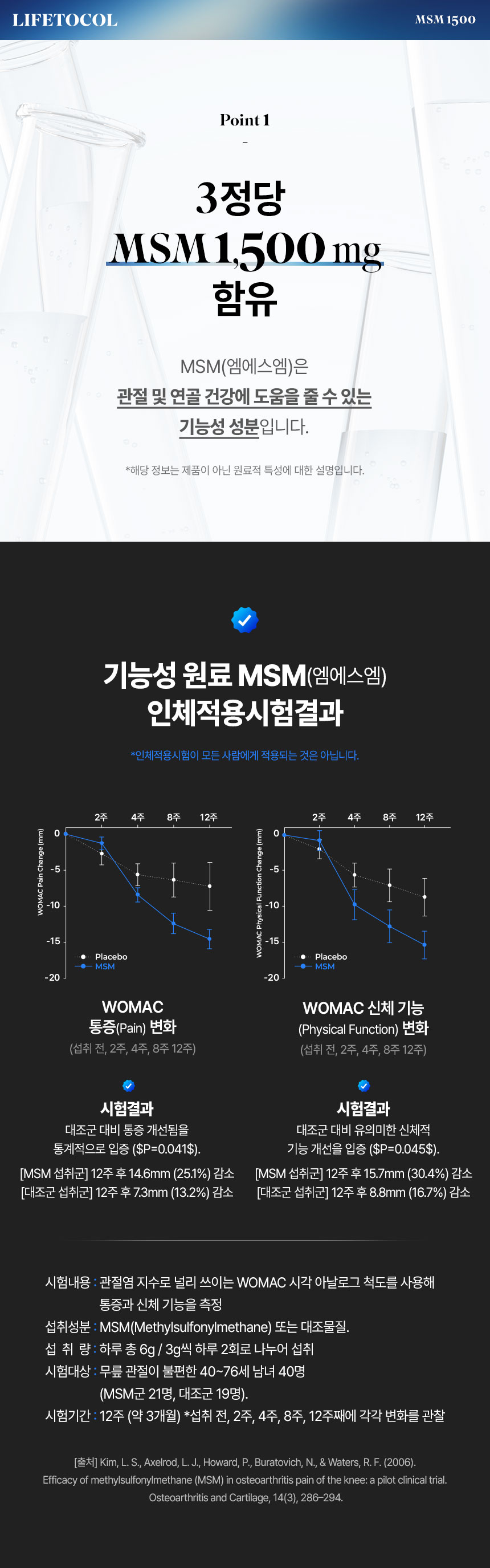 라이프토콜 관절 연골 MSM 영양제 1500 300정