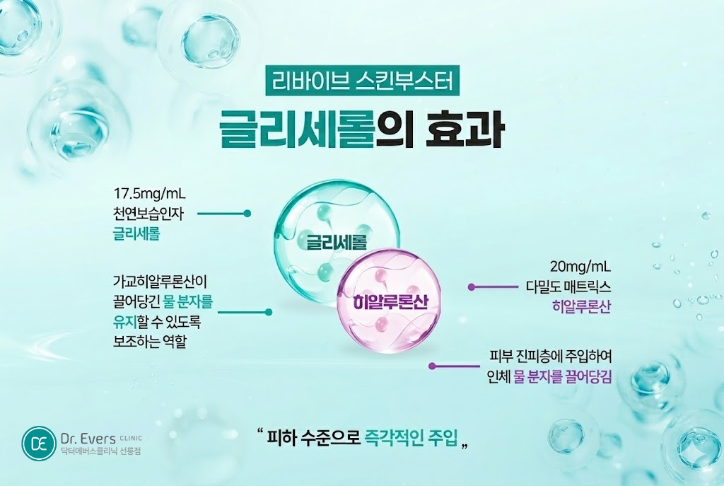 스킨부스터 종류 비교 리쥬란 쥬베룩 스킨바이브 엑소좀 리바이브 차이점_선릉피부과 닥터에버스의원 선릉점