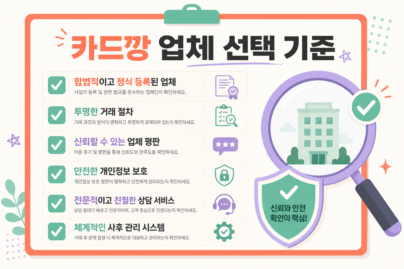 카드깡 업체 선택 기준 — 신뢰 업체 고르는 체크리스트