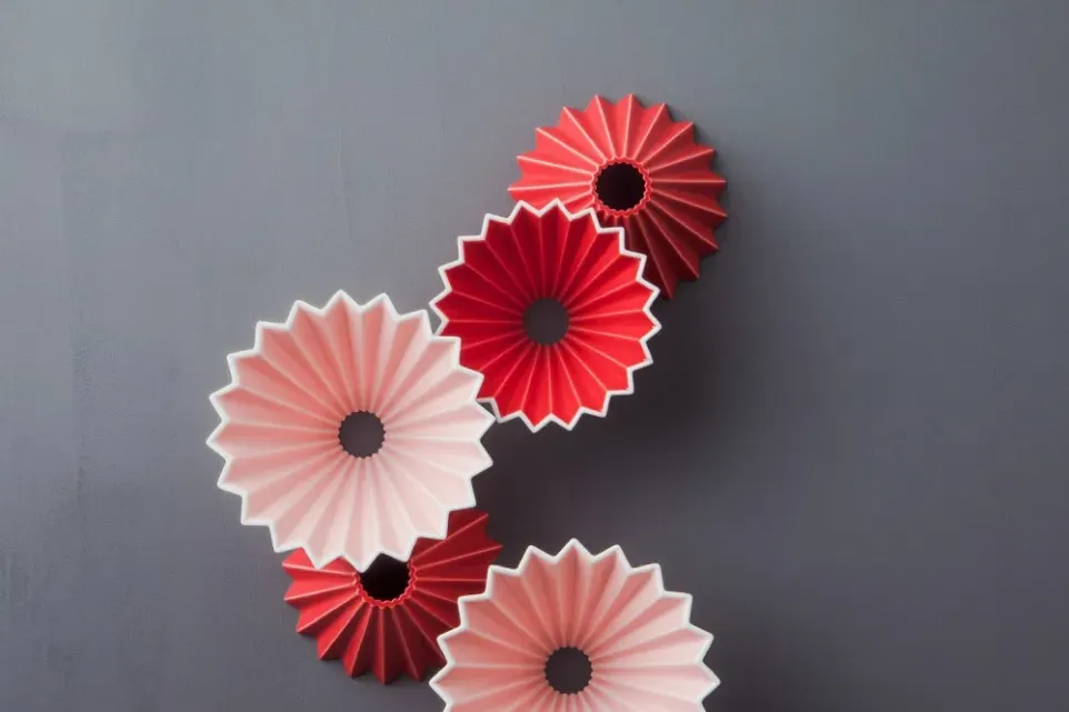 Pink Origami ceramic brewers.