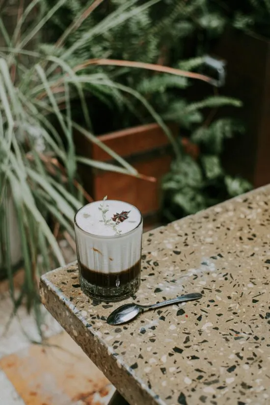 A cold brew drink on a countertop.