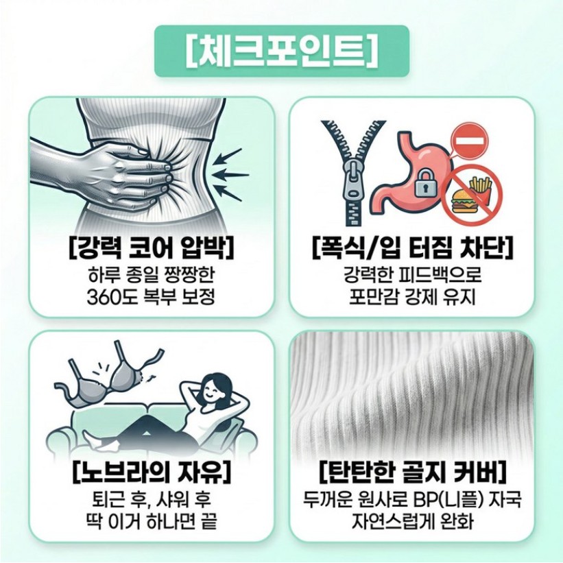 코어압박, 폭식차단, 노브라 자유, 골지커버 4대 체크포인트