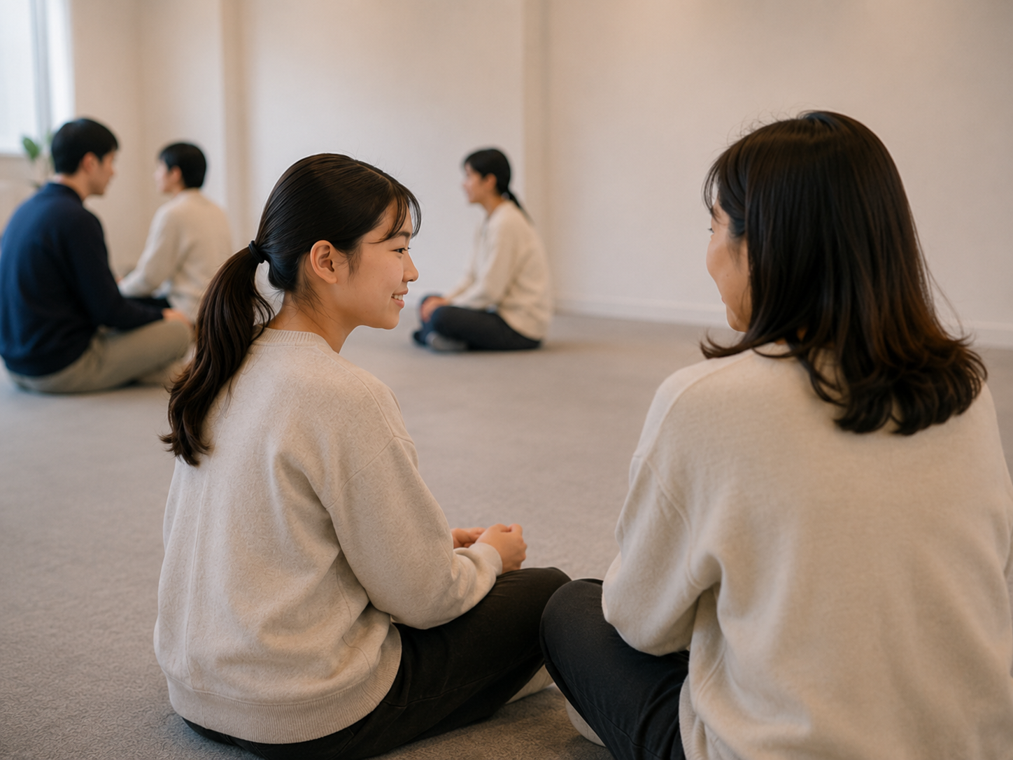 세션 후 미소를 되찾은 부모와 자녀