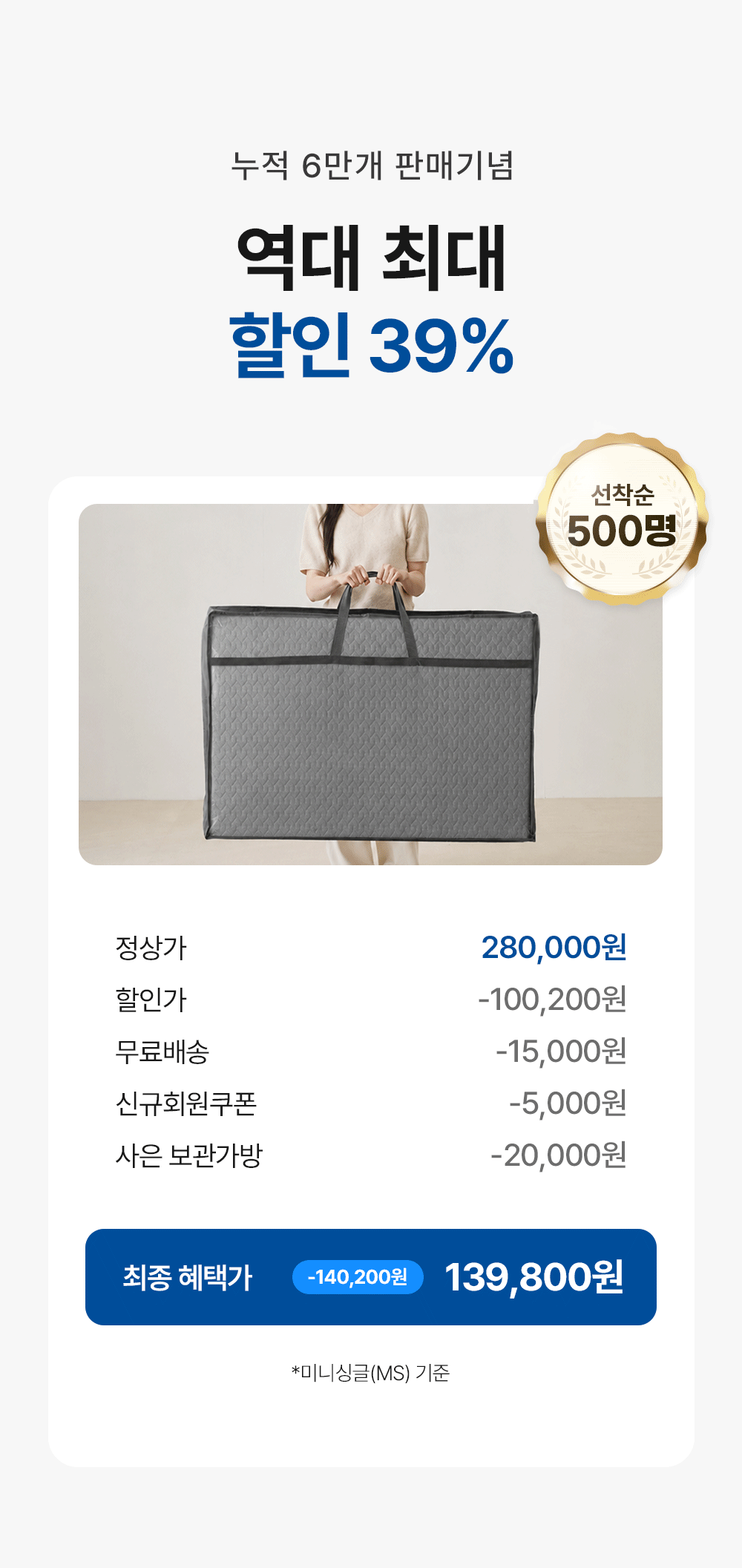[159차완판] 고몽드 일체형 매트리스 (하이퍼스트링 신소재, 탄탄, 허리편해요, 시원, 물세척OK, 본드NO, 국산)