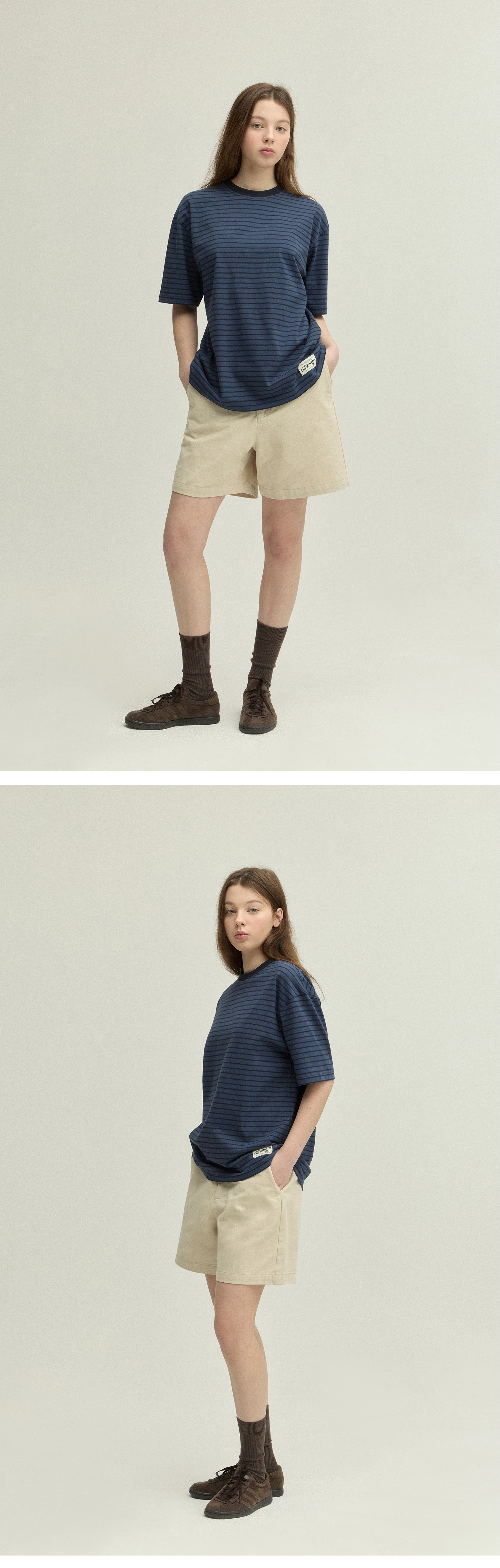 빈티지 라벨 스트라이프 티셔츠_네이비