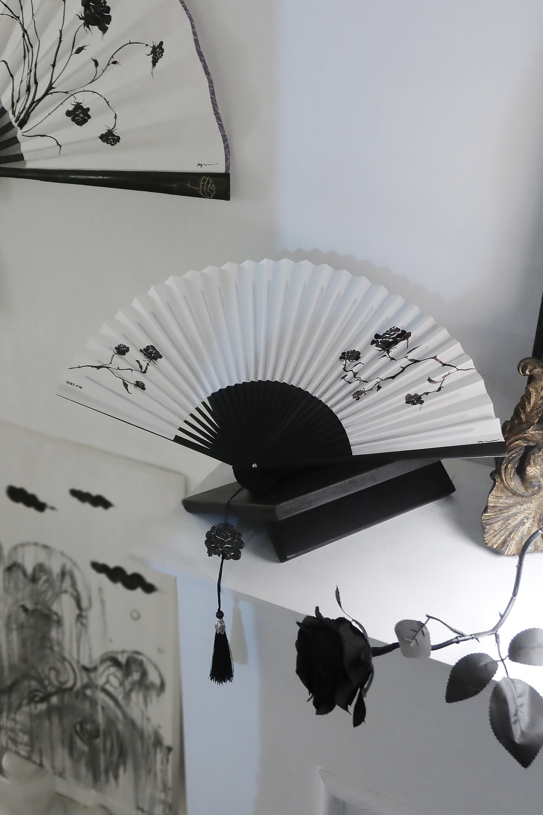 Roses in Flux / Fan Painting Series (Hand Fan, XS) / Rose Tree 01 by Mond Kim