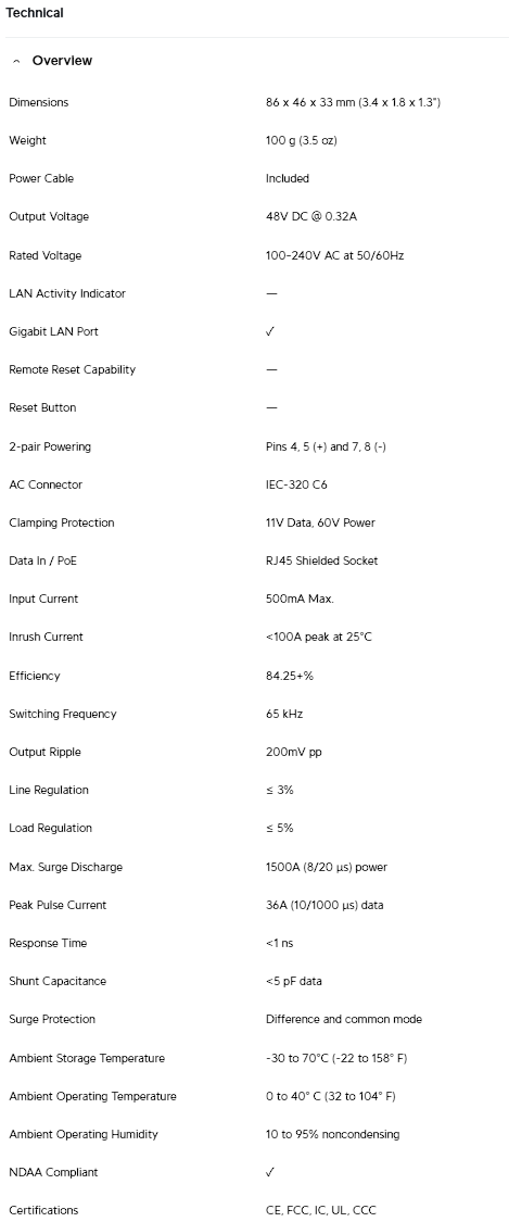U-PoE (15W)