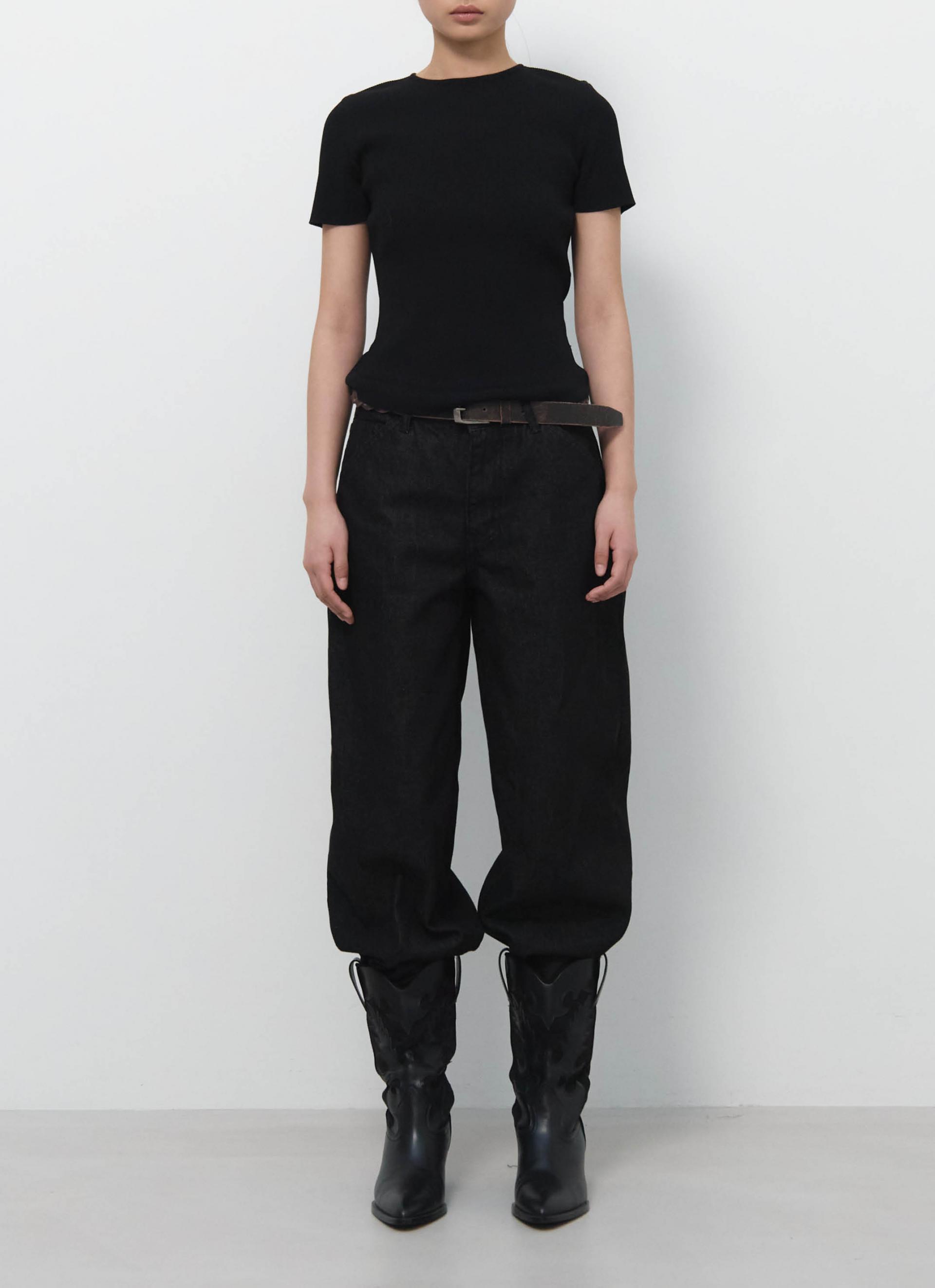 26SS RIBBED HALF SLEEVE KNIT / BLACK