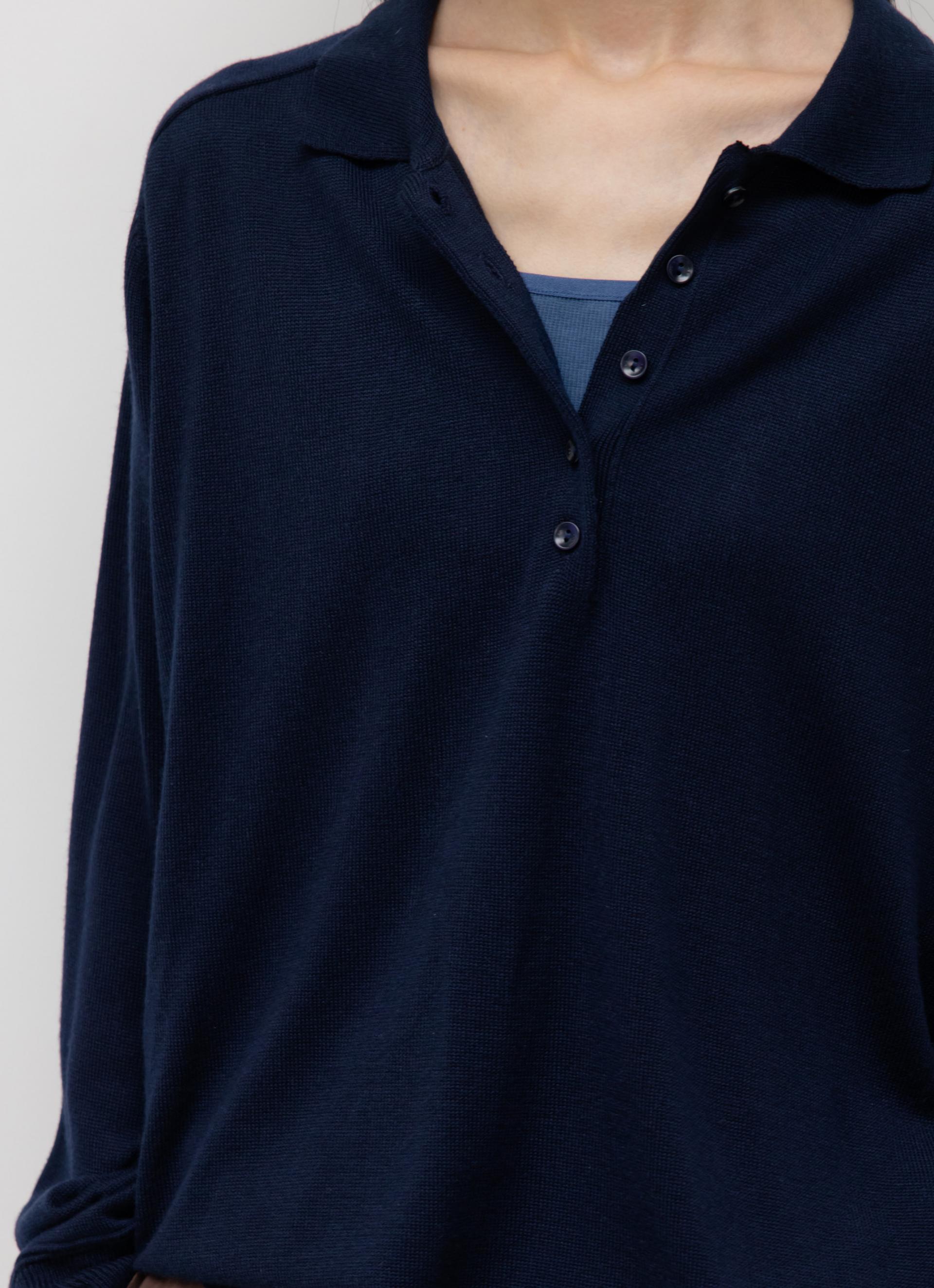 26SS WOOL SILK POLO KNIT / NAVY
