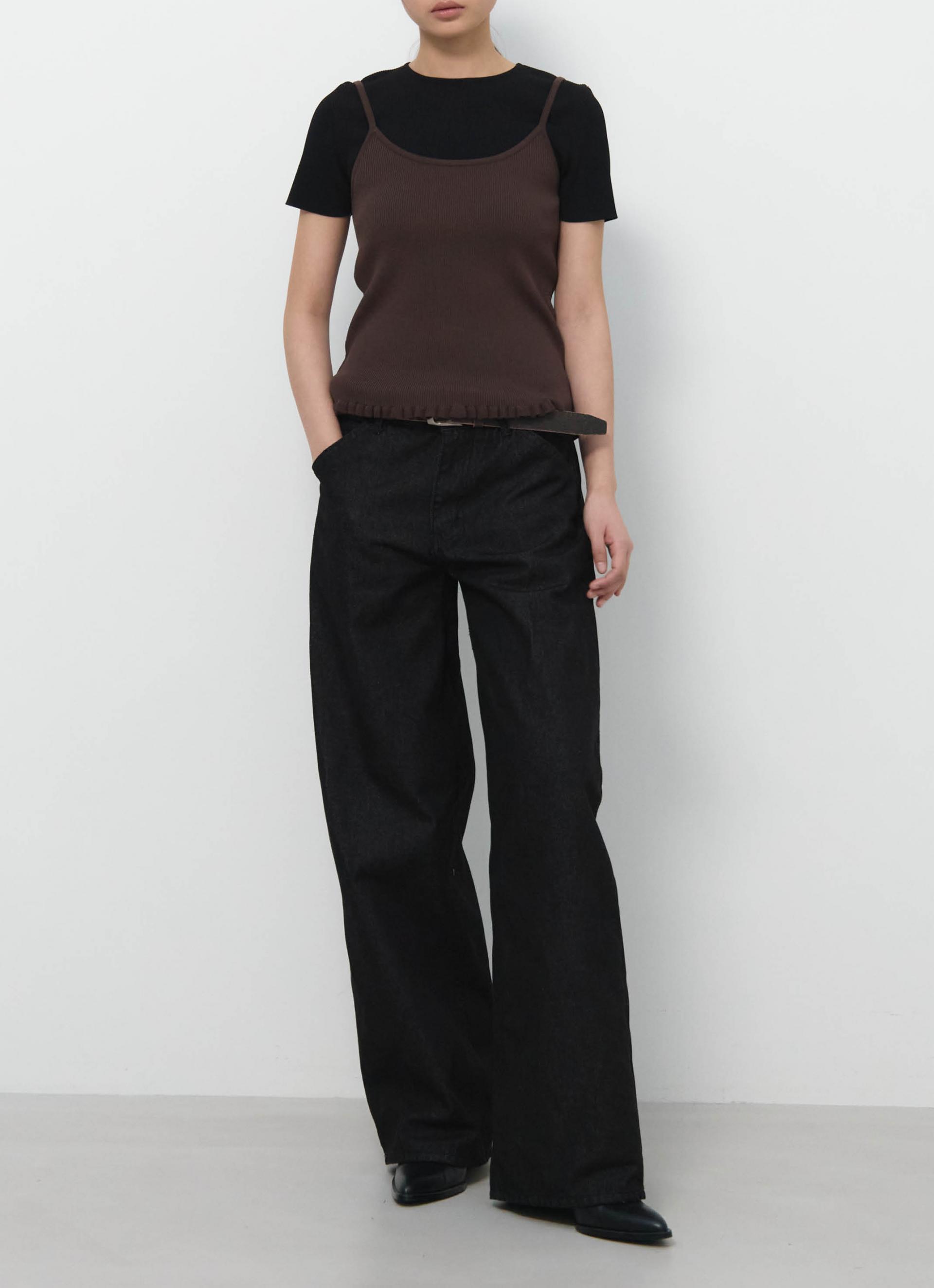 26SS RIBBED FRILL SLEEVELESS / BROWN