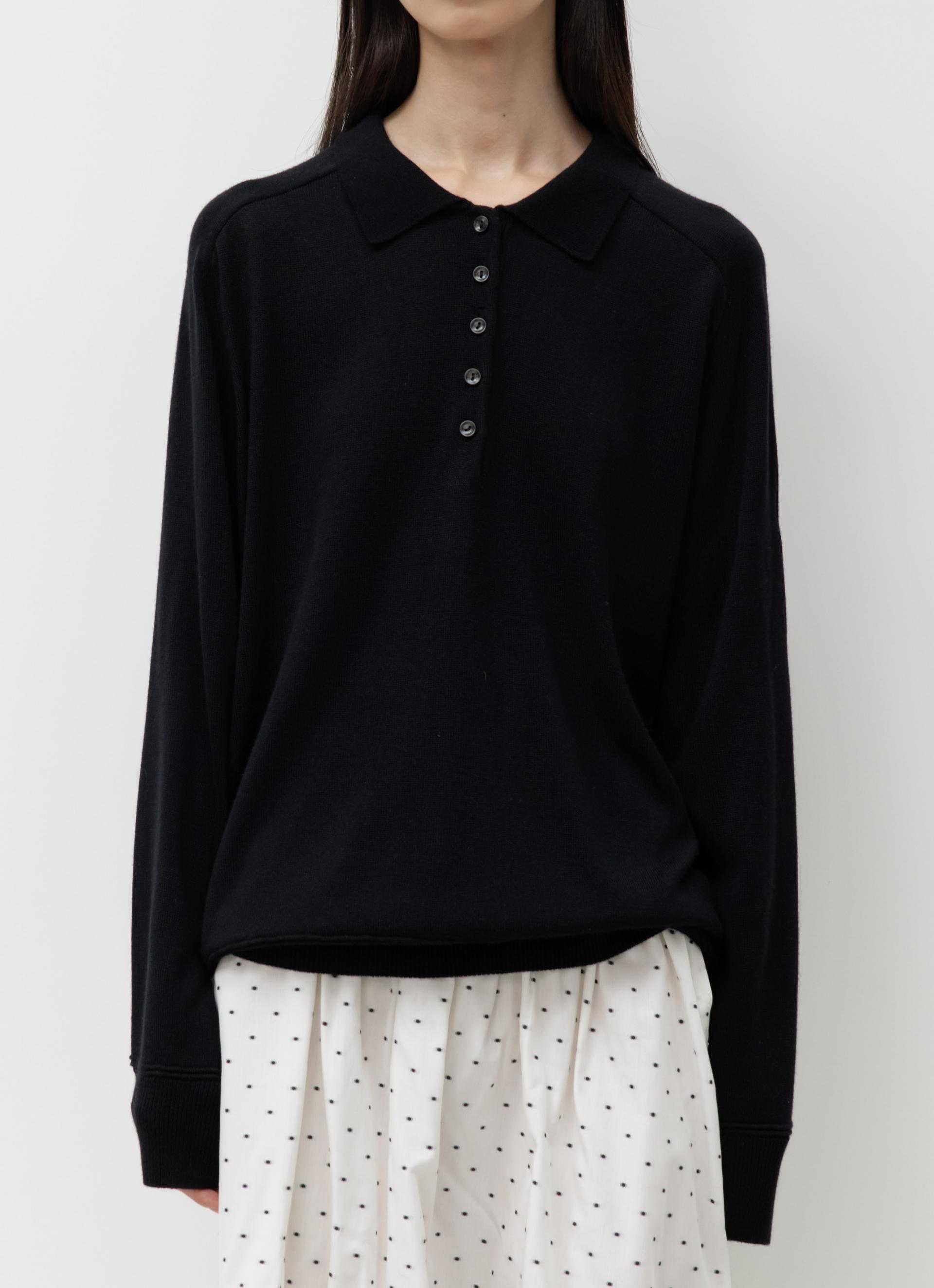 26SS WOOL SILK POLO KNIT / BLACK