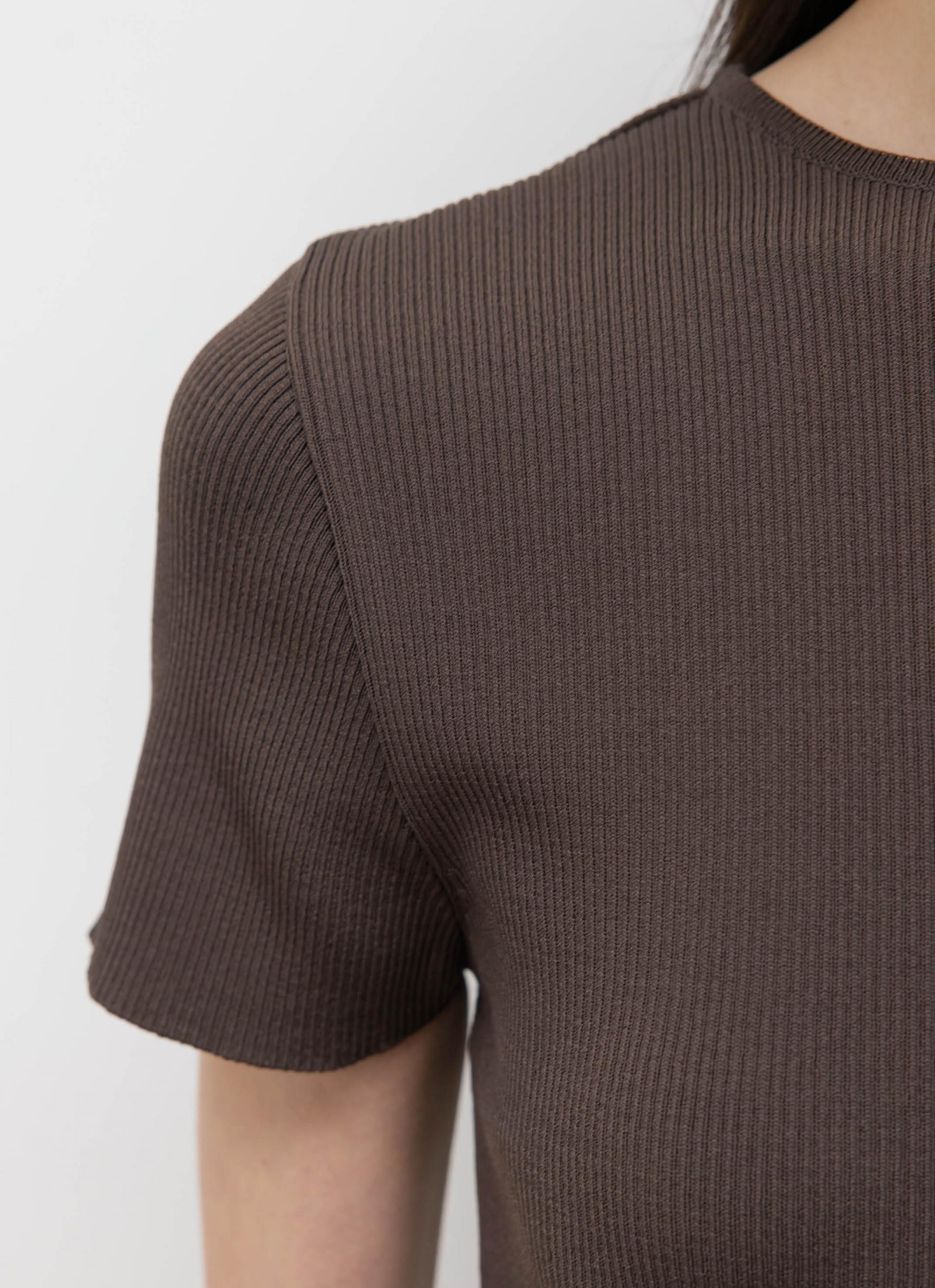 26SS RIBBED HALF SLEEVE KNIT / BROWN