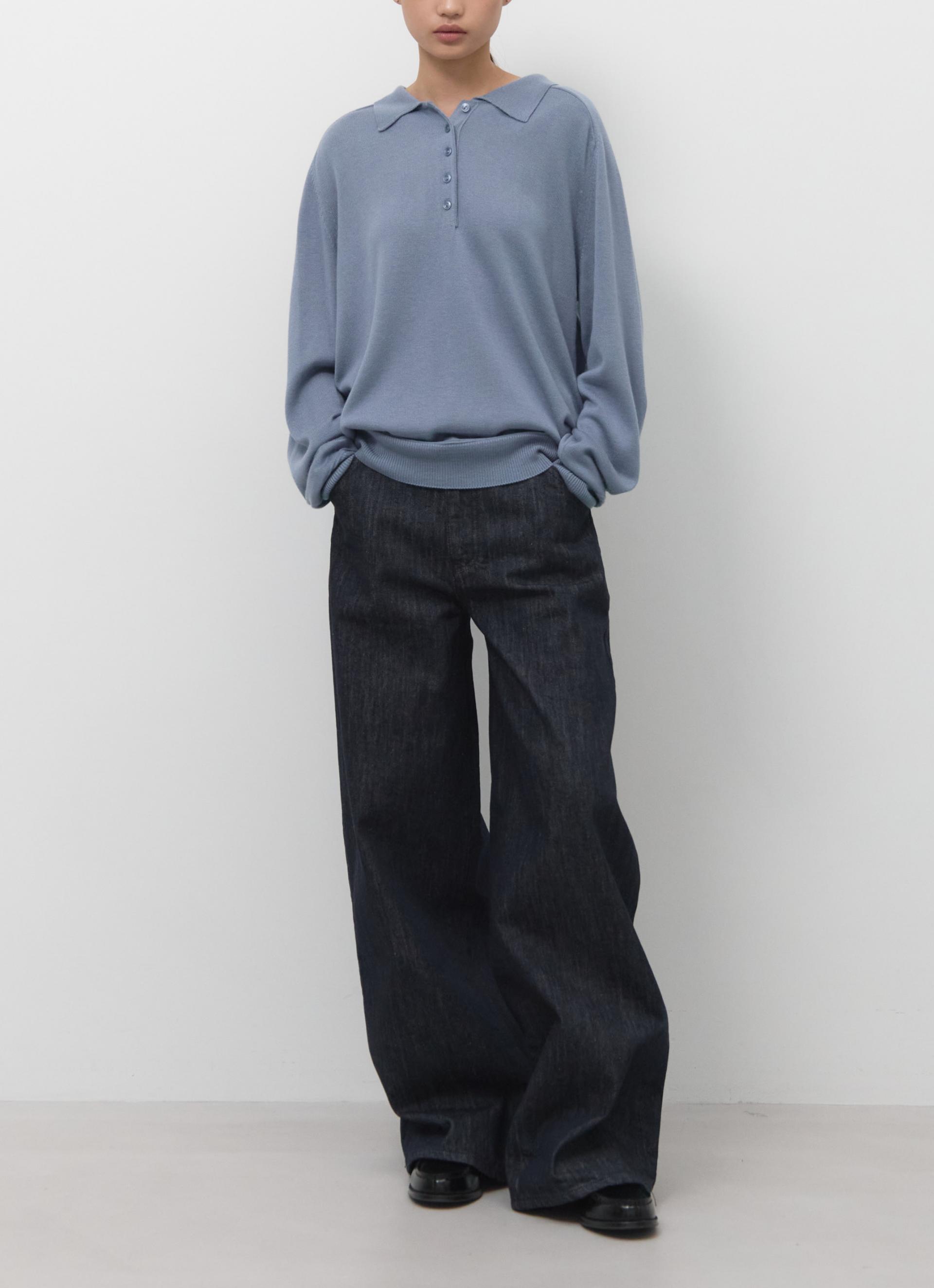 26SS WOOL SILK POLO KNIT / SAND BLUE