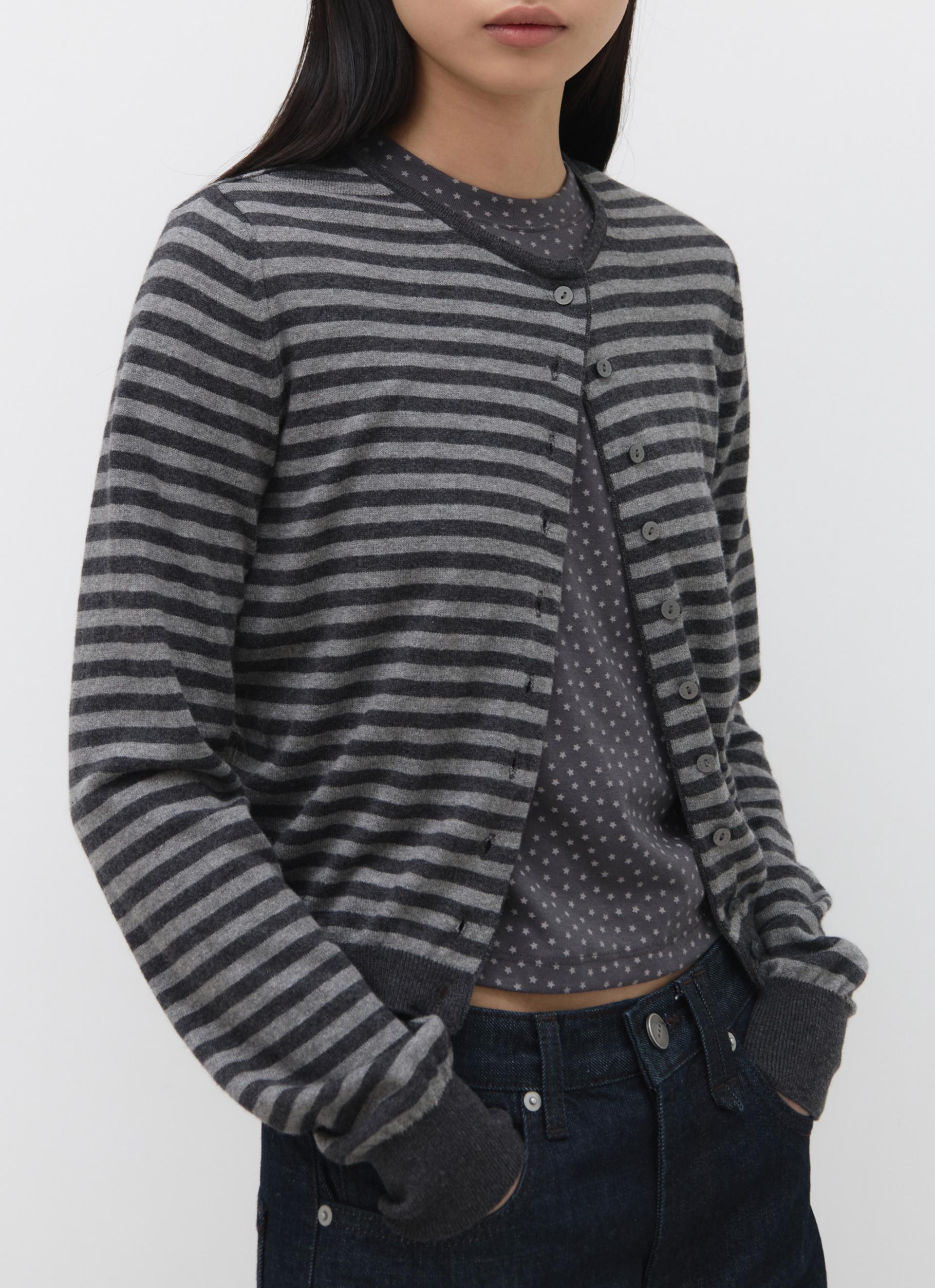26SS CASHMERE ANG CARDIGAN / GREY STRIPE