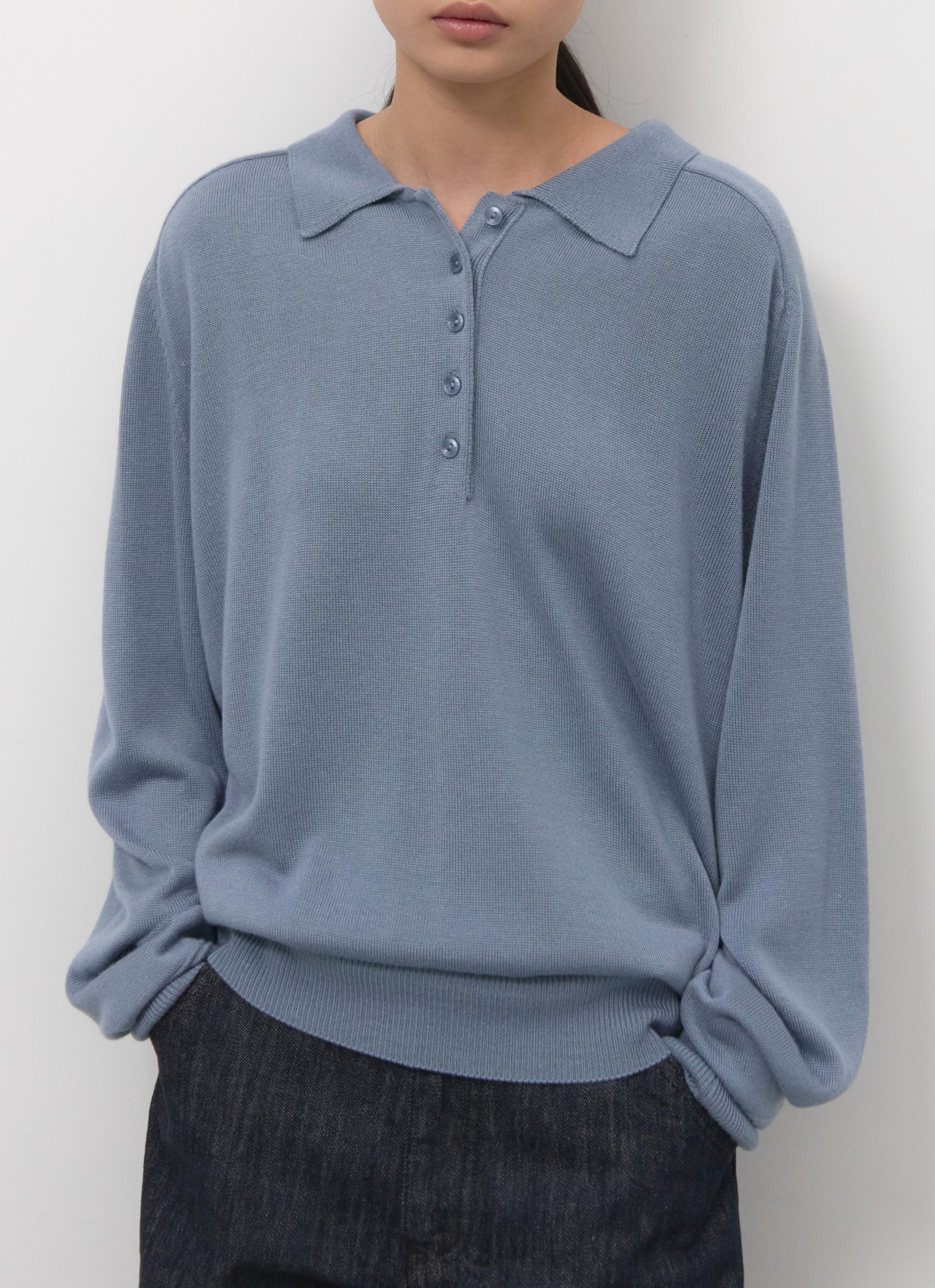 26SS WOOL SILK POLO KNIT / SAND BLUE