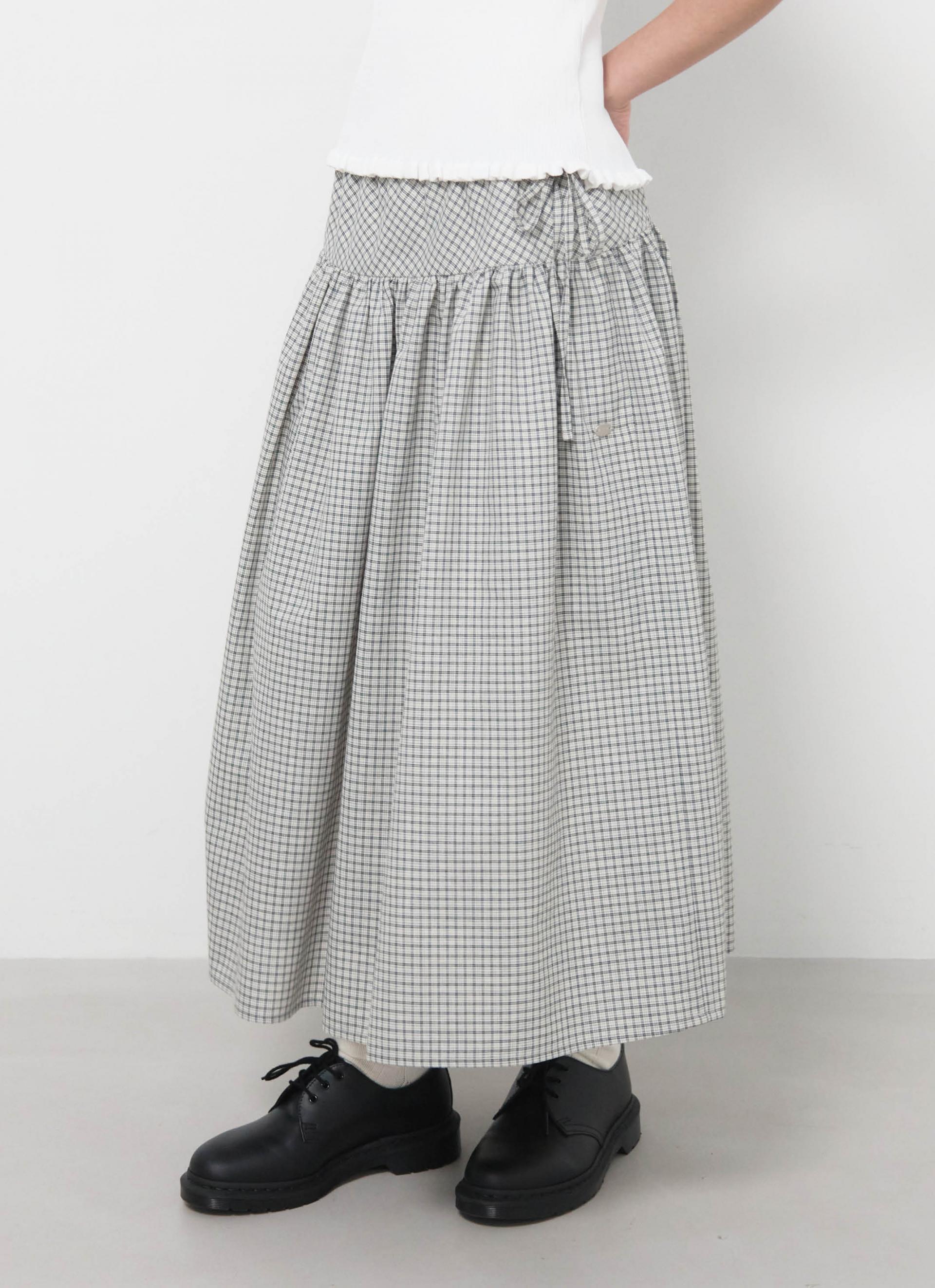 26SS SIDE DRAWSTRING FLARE SKIRT / CHECK