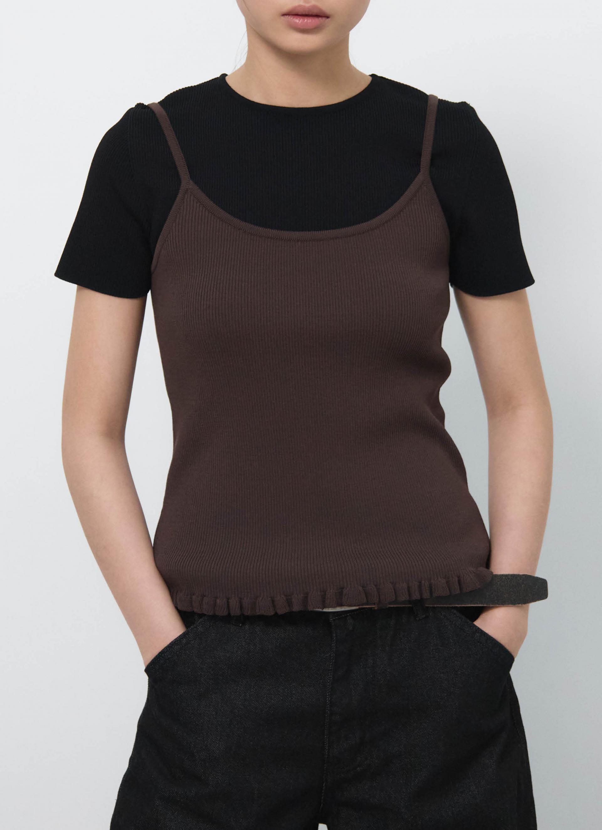 26SS RIBBED FRILL SLEEVELESS / BROWN