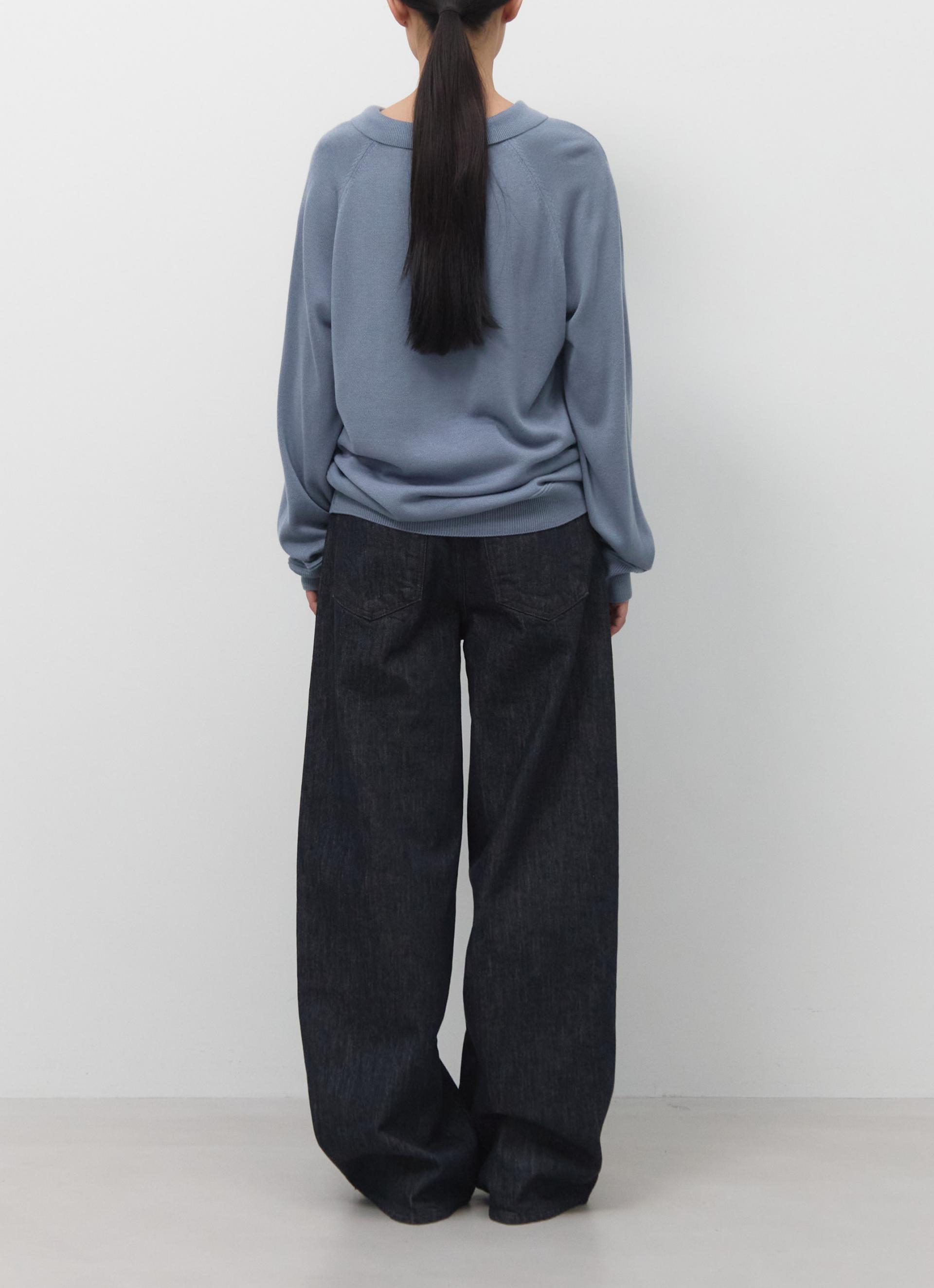 26SS WOOL SILK POLO KNIT / SAND BLUE