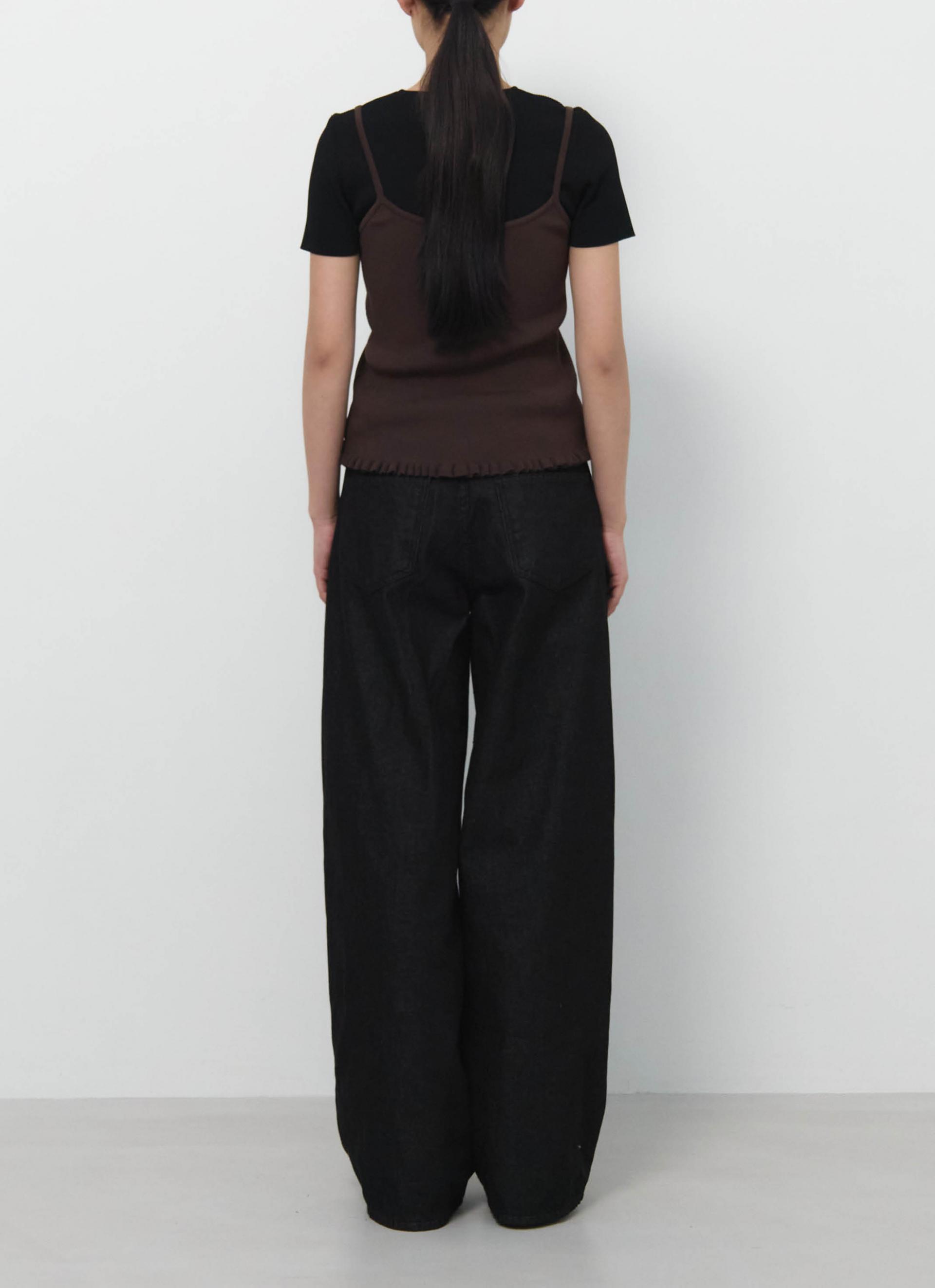 26SS RIBBED FRILL SLEEVELESS / BROWN