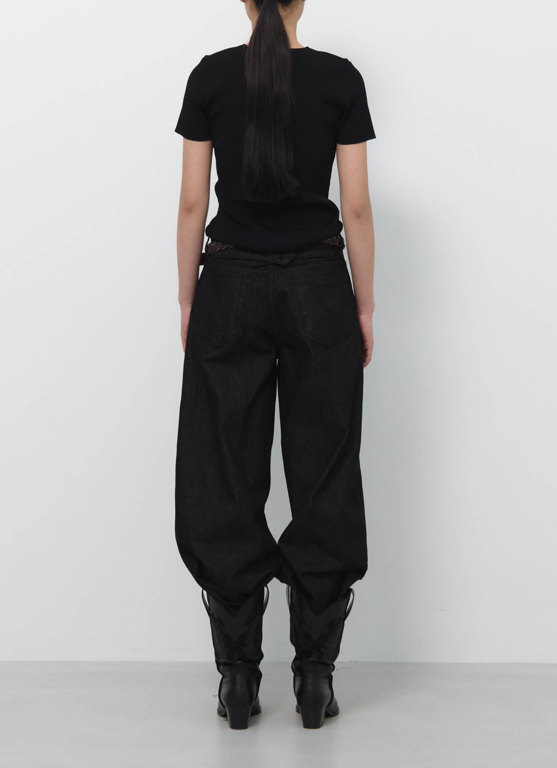 26SS RIBBED HALF SLEEVE KNIT / BLACK