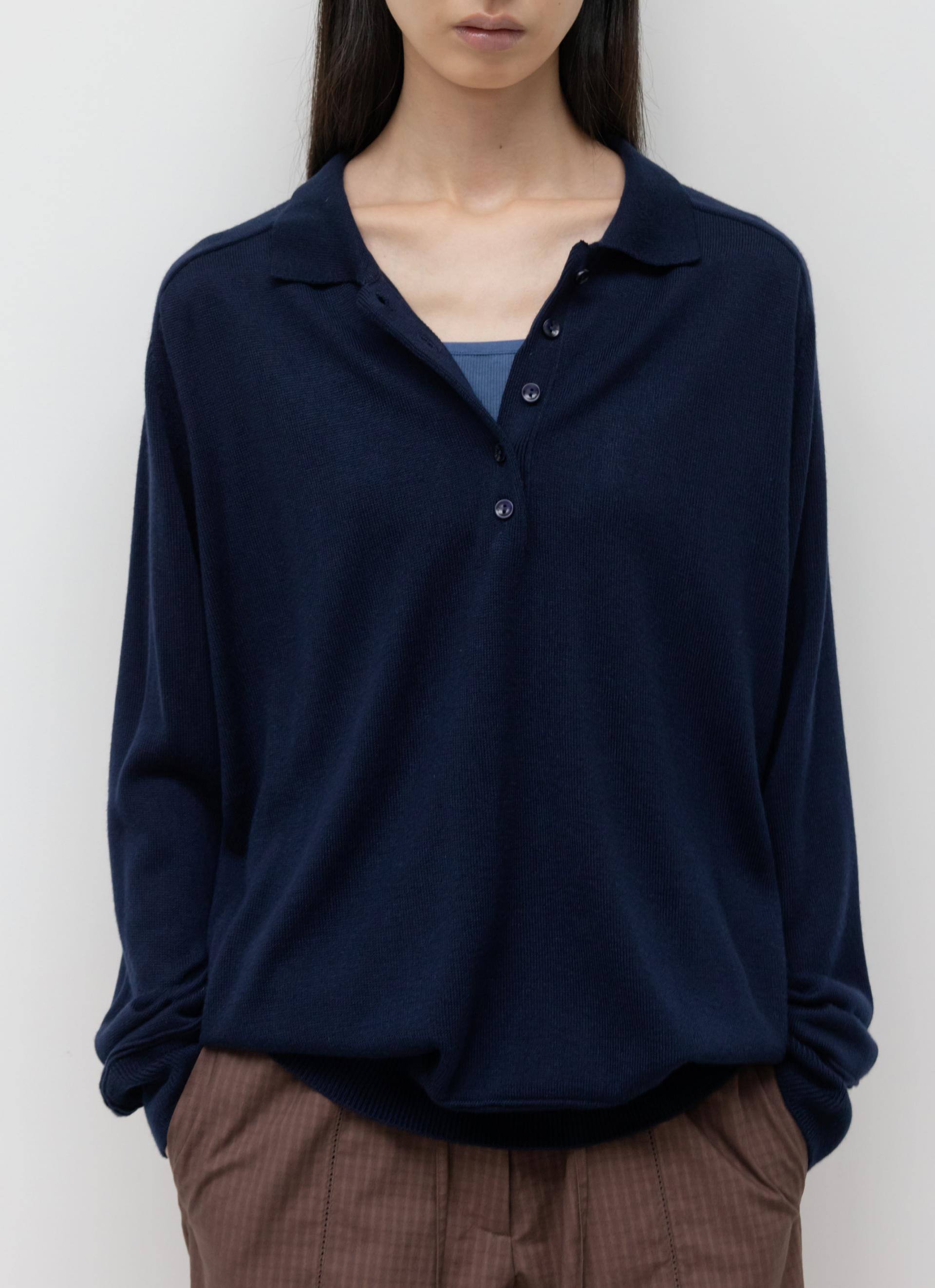 26SS WOOL SILK POLO KNIT / NAVY