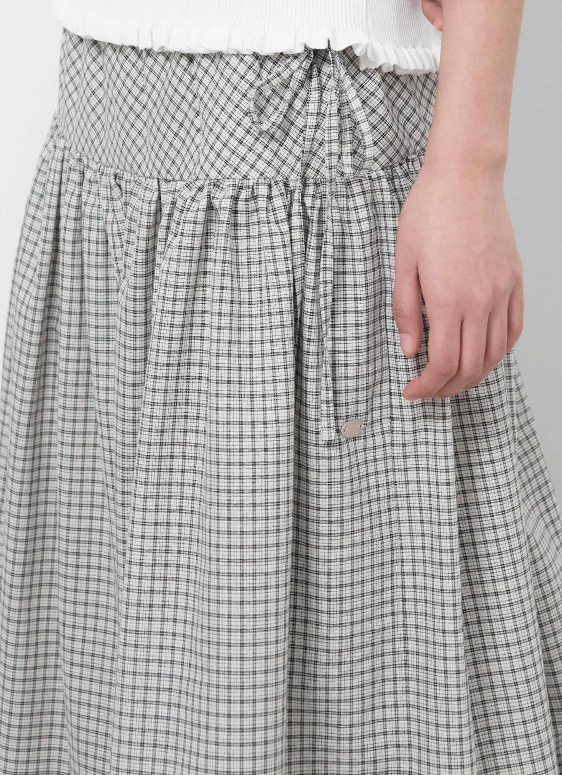 26SS SIDE DRAWSTRING FLARE SKIRT / CHECK