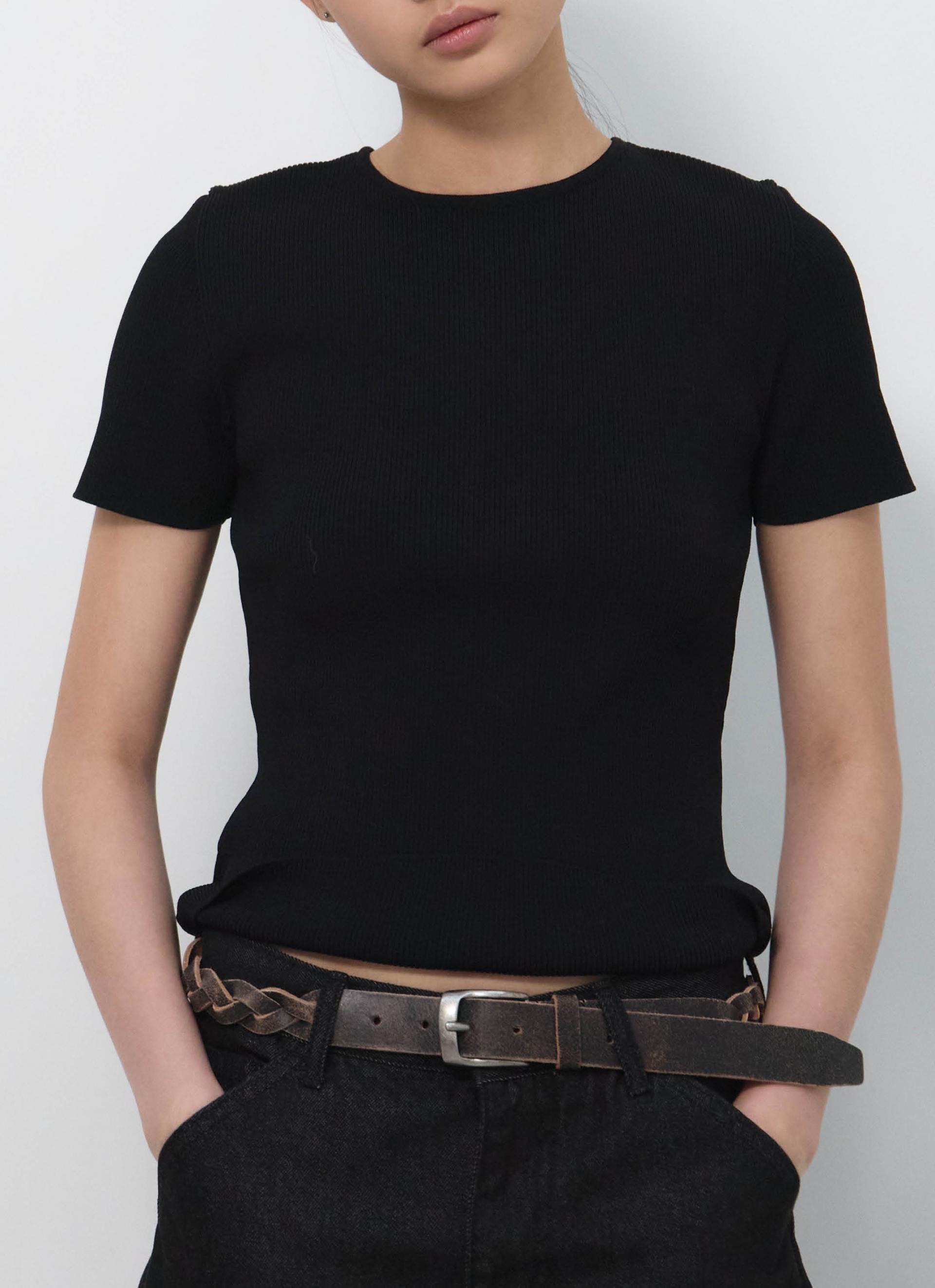 26SS RIBBED HALF SLEEVE KNIT / BLACK