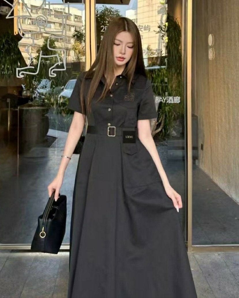 로고 벨티드 롱 원피스 (여성)