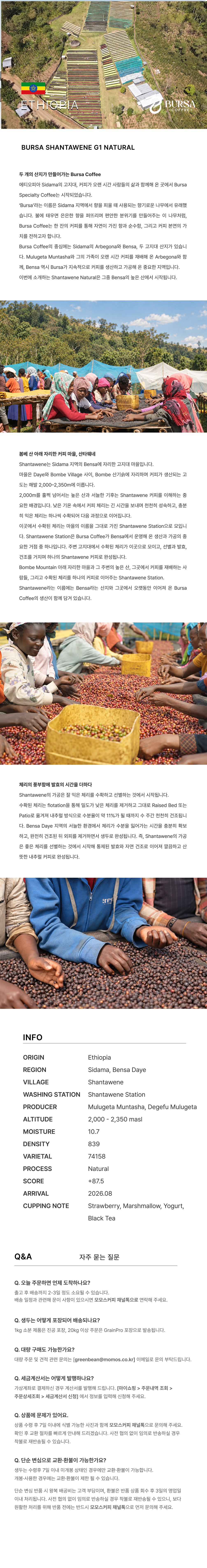 [생두] Ethiopia Shantawene G1 Natural