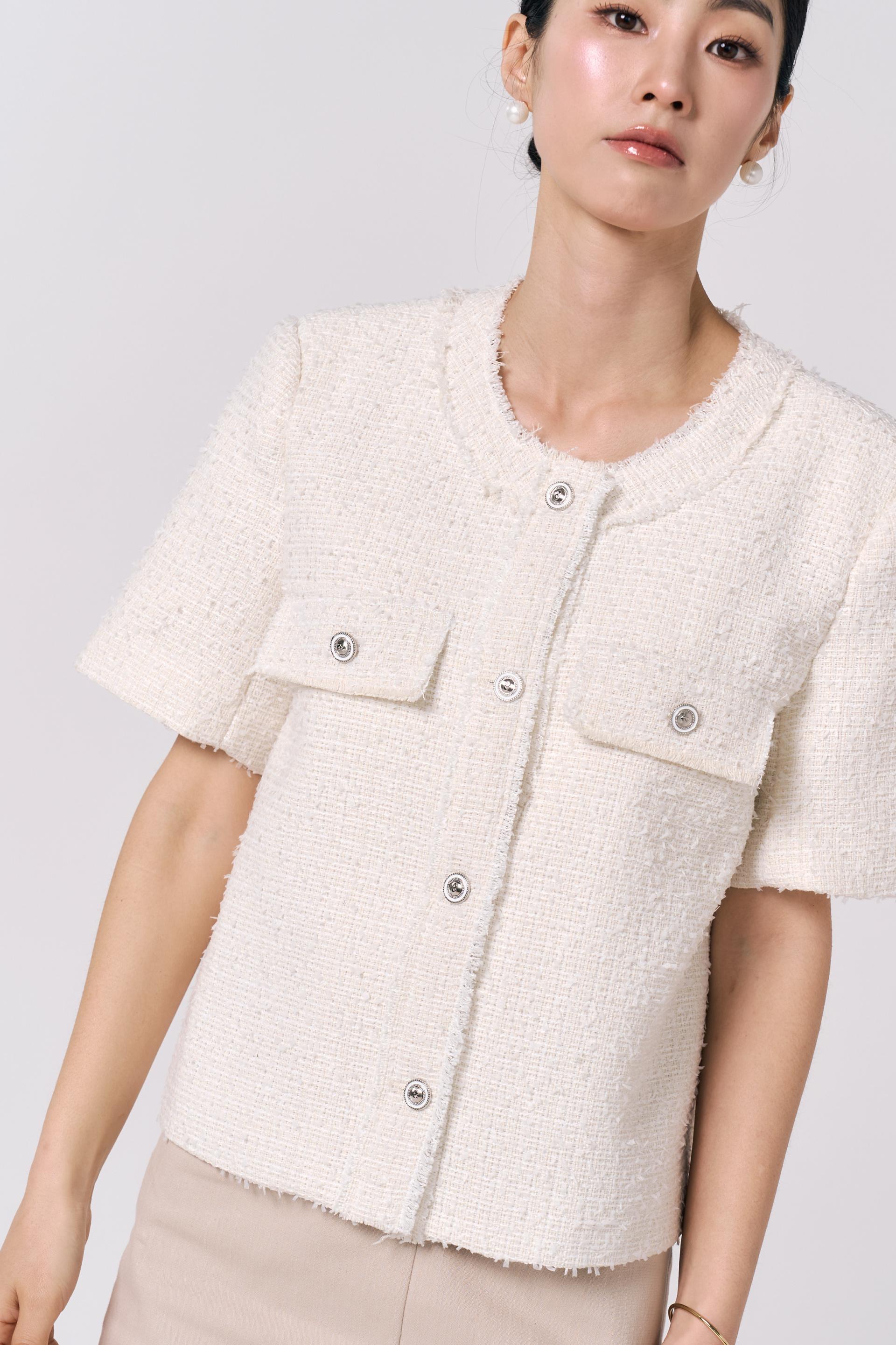 Tweed Short Sleeve Jacket (Ivory)