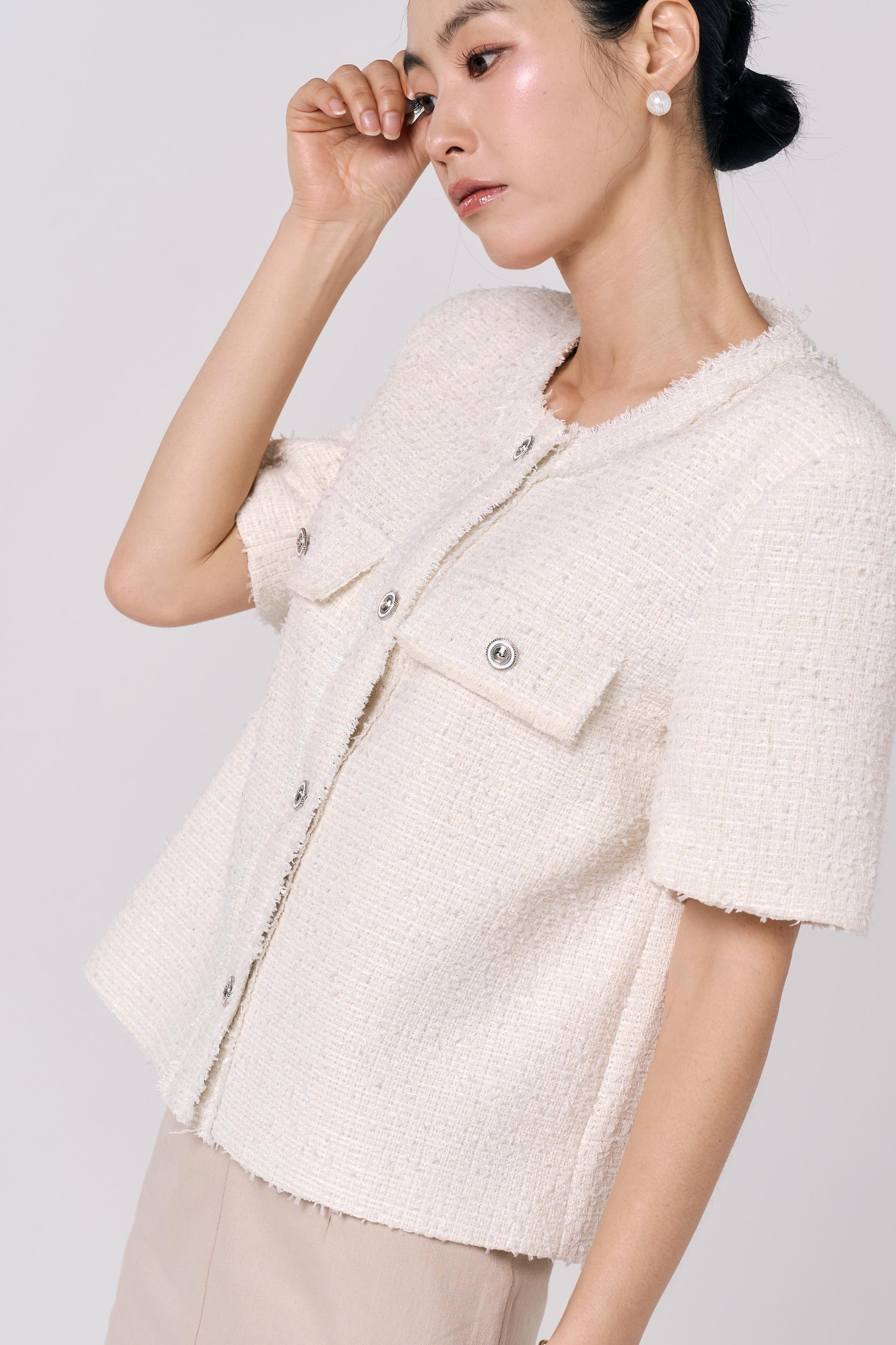 Tweed Short Sleeve Jacket (Ivory)