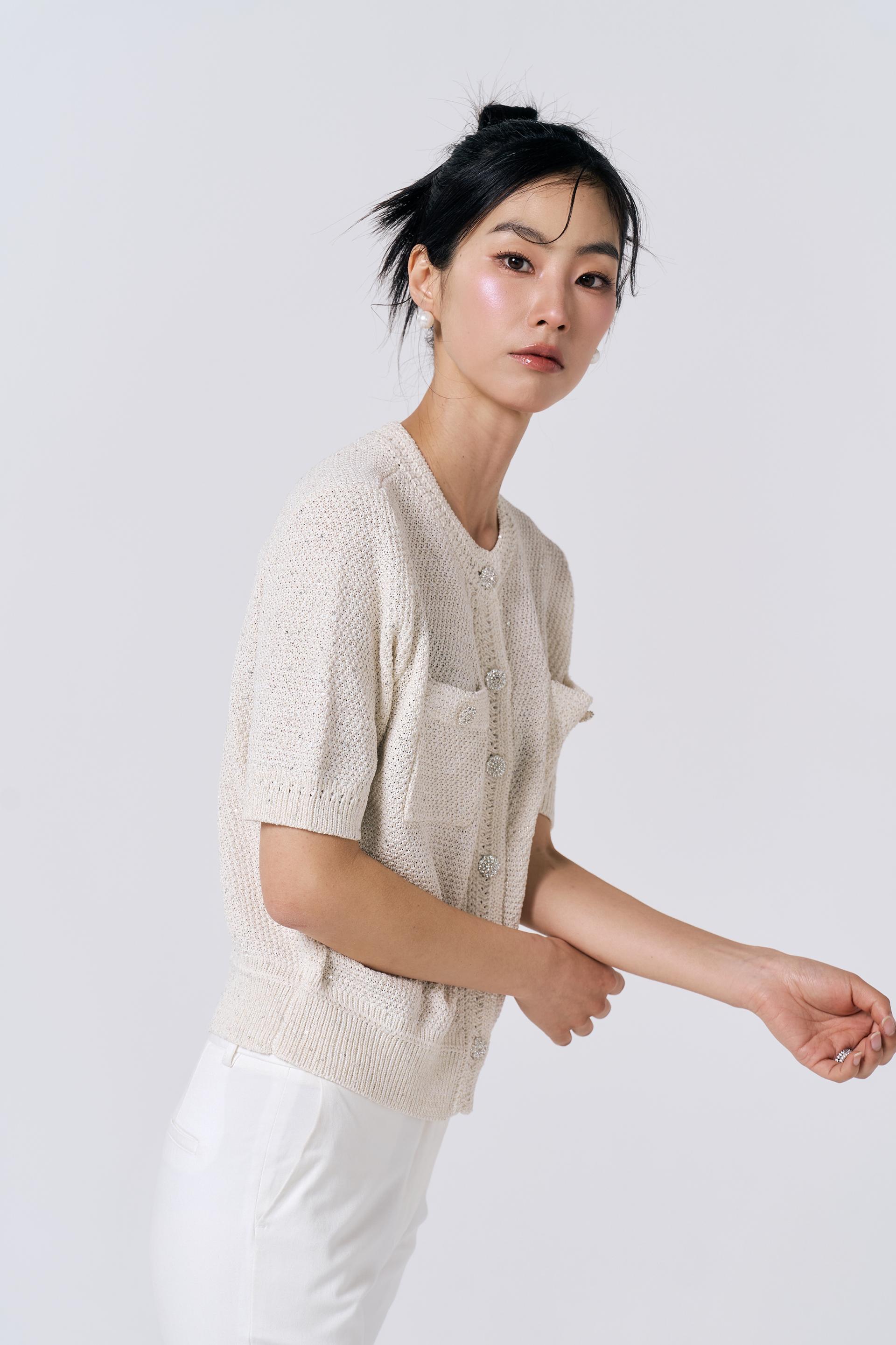 [KNIT] Tweed Sequin Cardigan (Ivory)