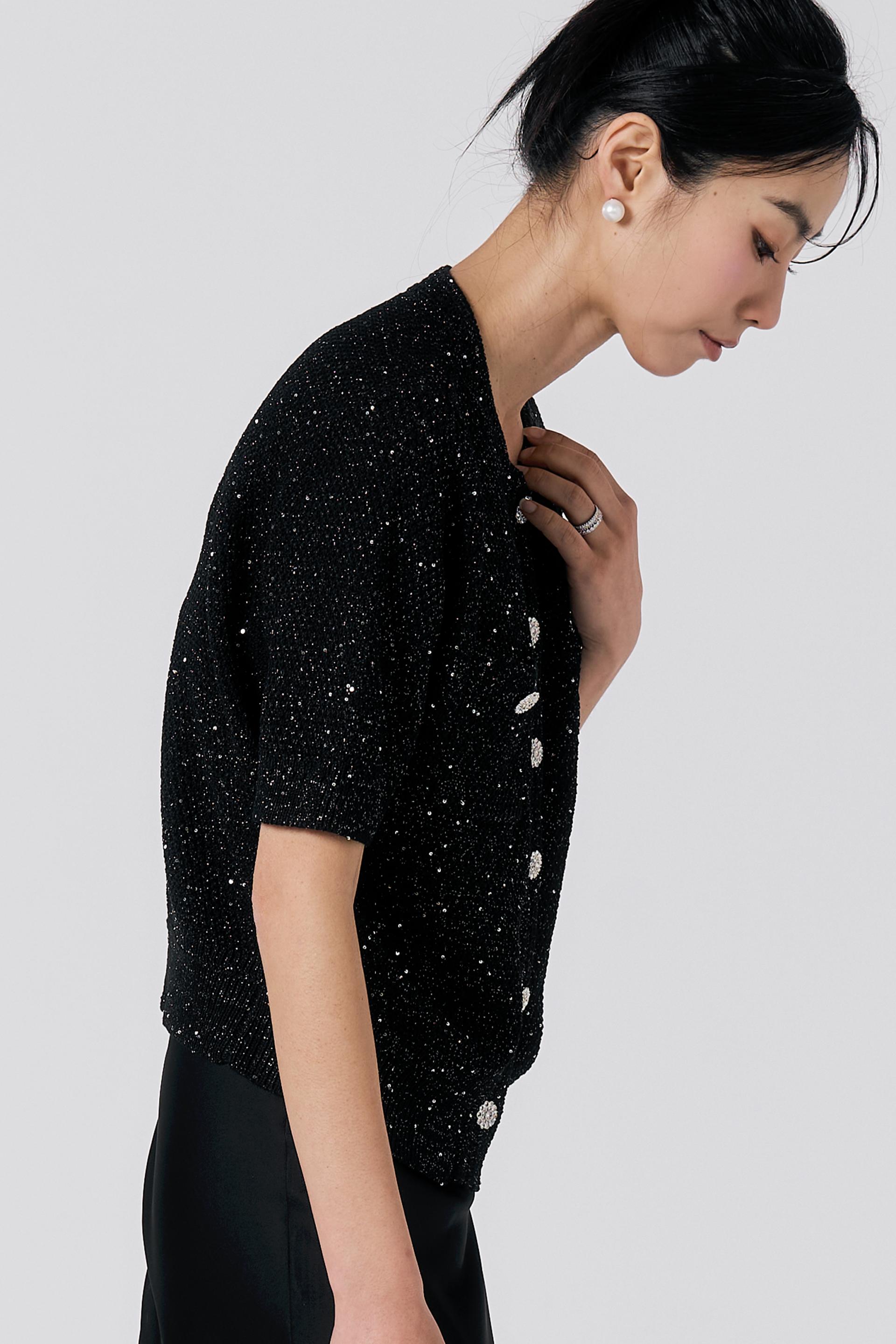 [KNIT] Tweed Sequin Cardigan (Black)