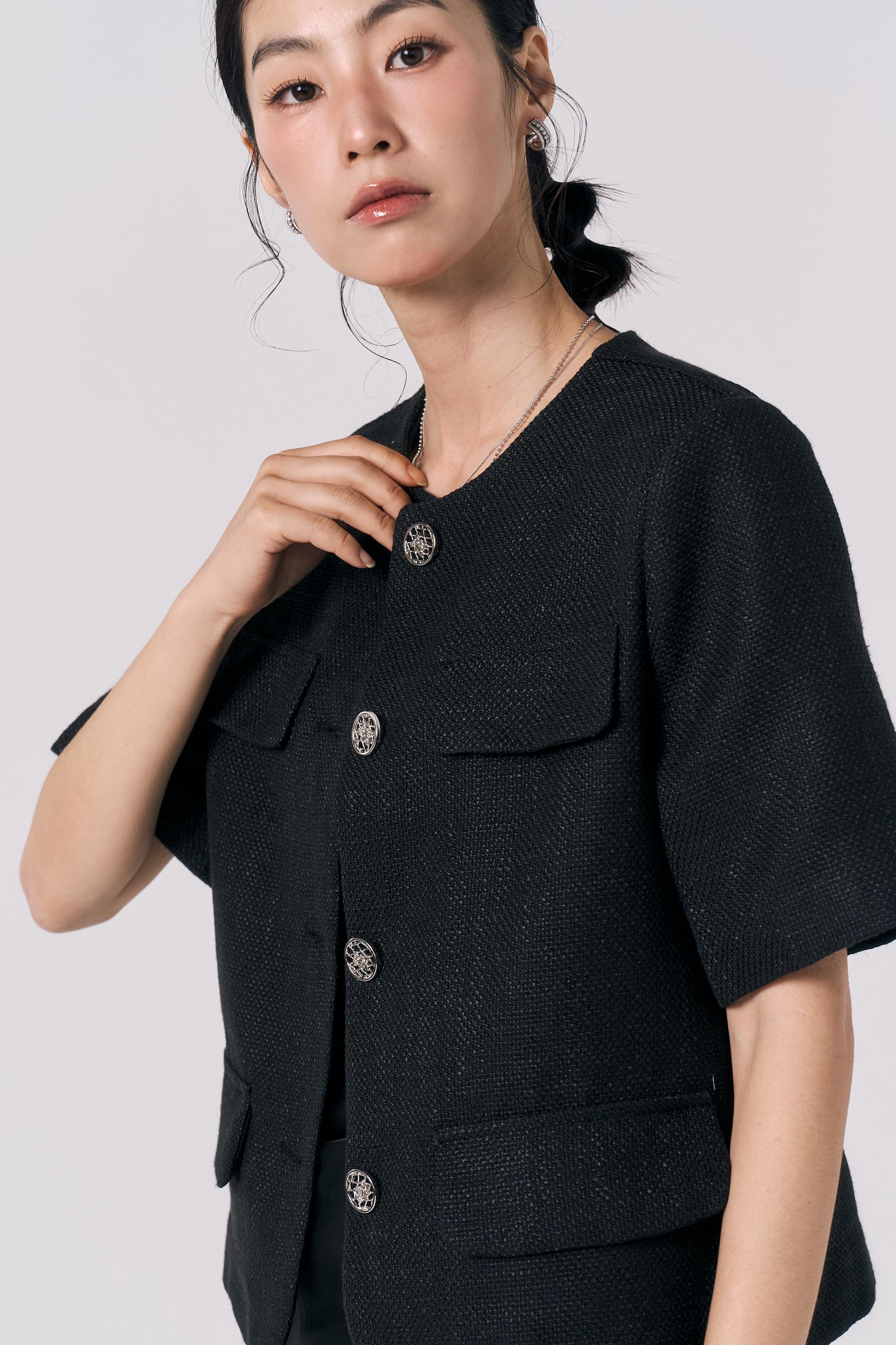 [LINEN] Tweed Summer Jacket (Black)