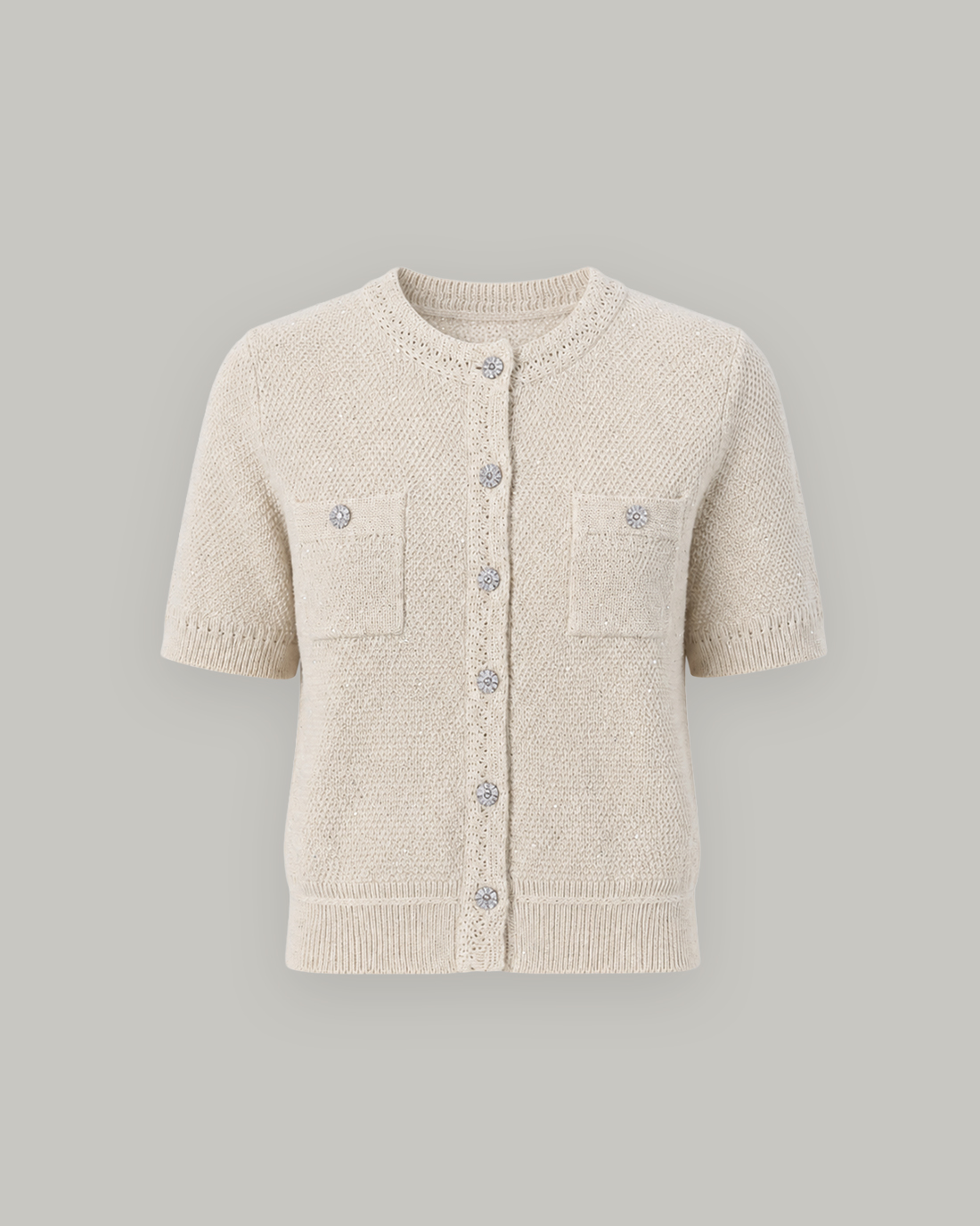 [KNIT] Tweed Sequin Cardigan (Ivory)