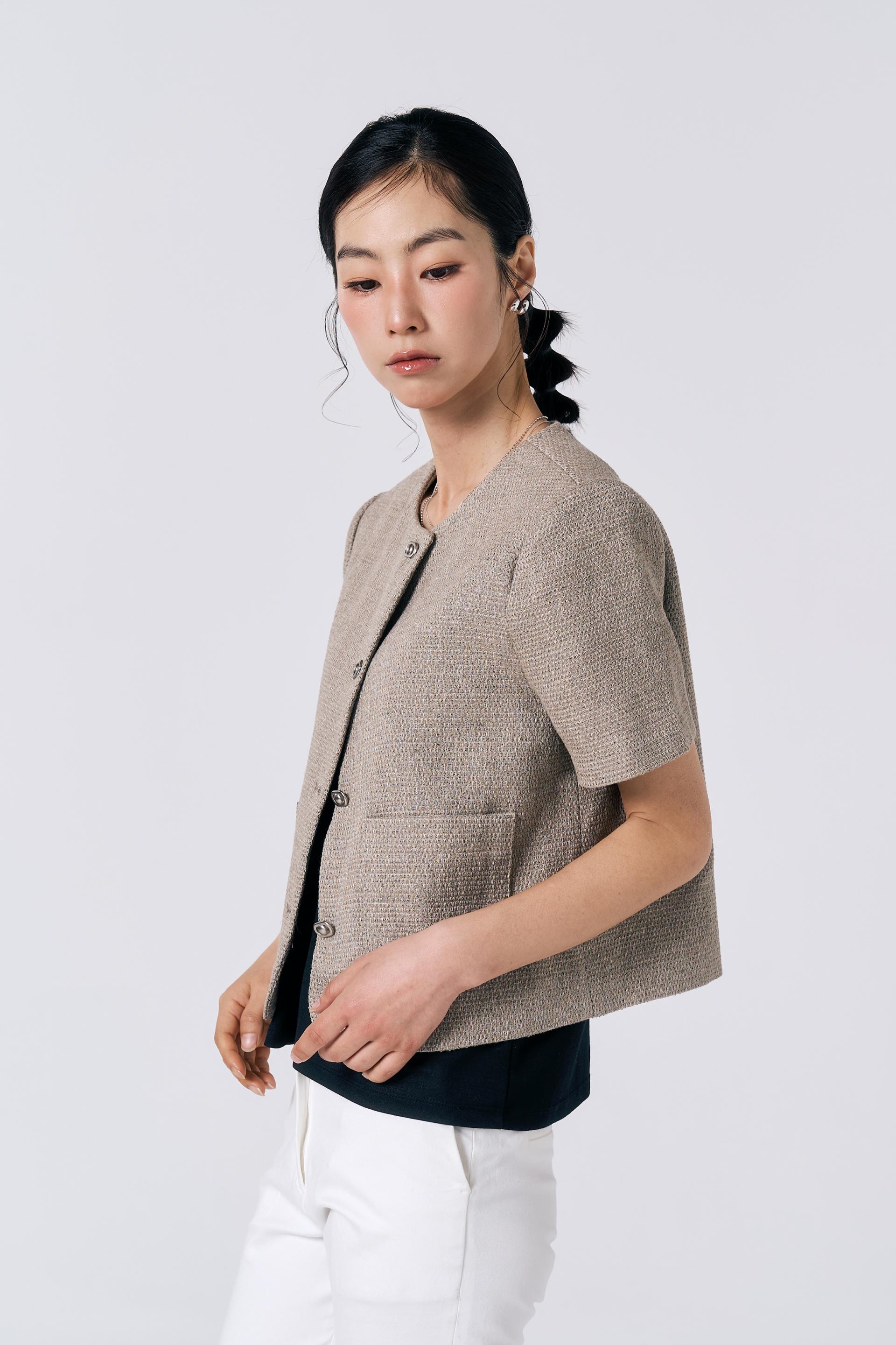 [LINEN] Tweed Short-sleeve Jacket