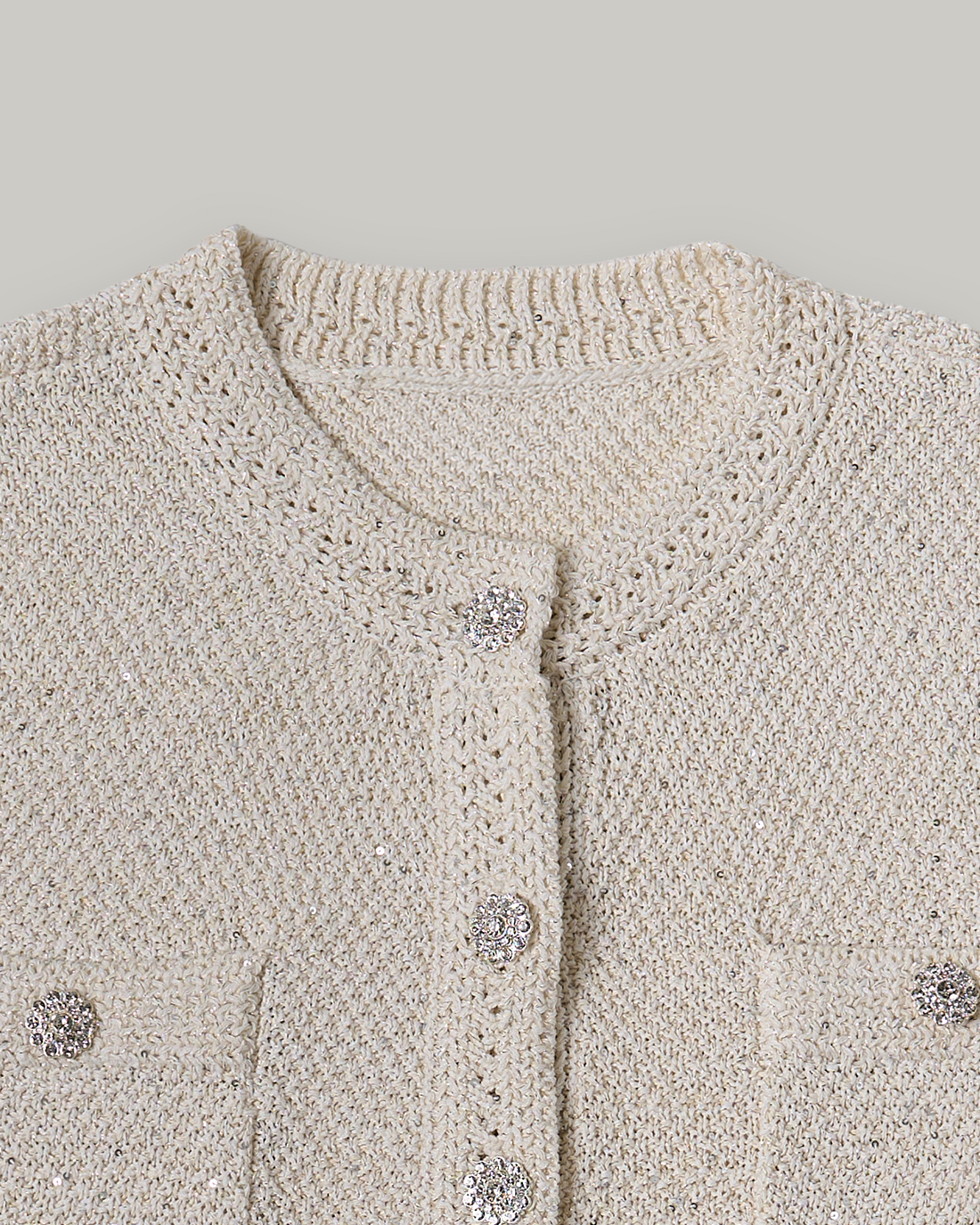 [KNIT] Tweed Sequin Cardigan (Ivory)