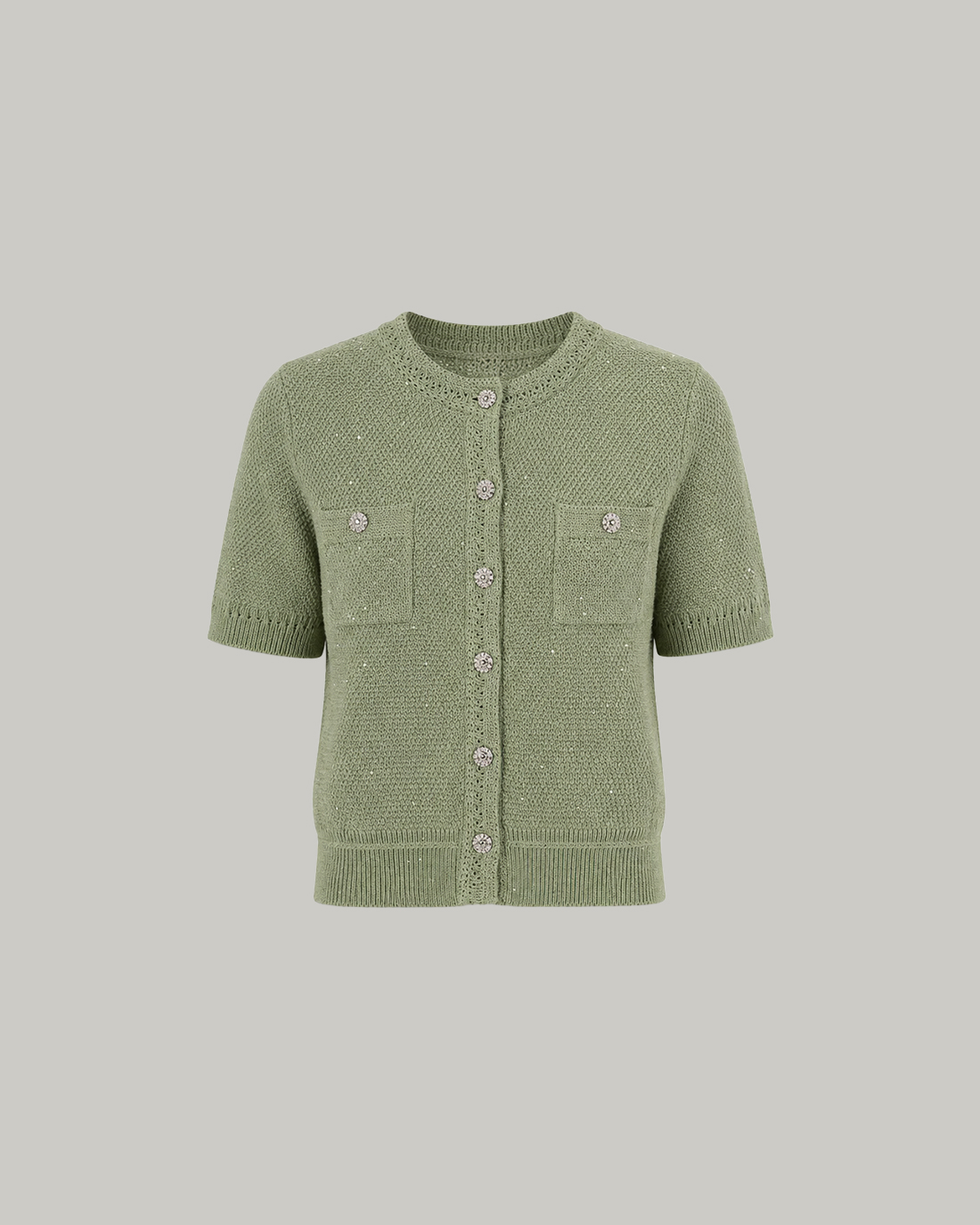 [KNIT] Tweed Sequin Cardigan (Green)
