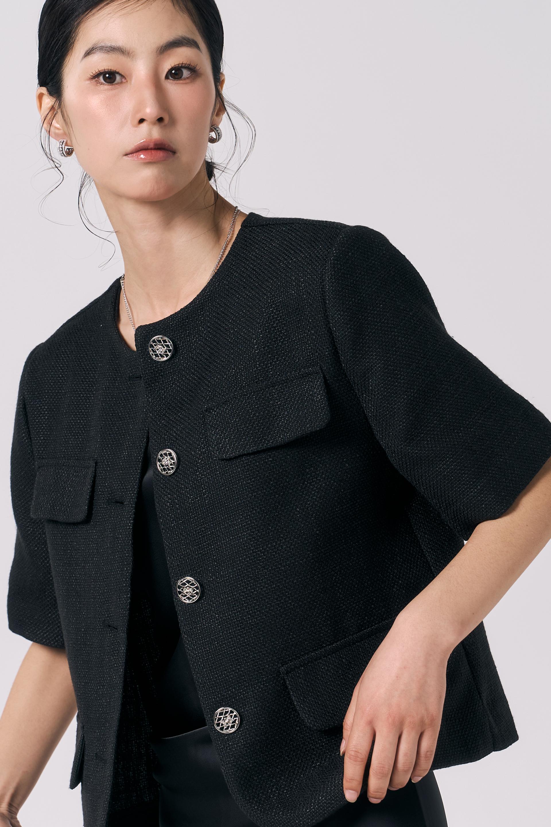 [LINEN] Tweed Summer Jacket (Black)