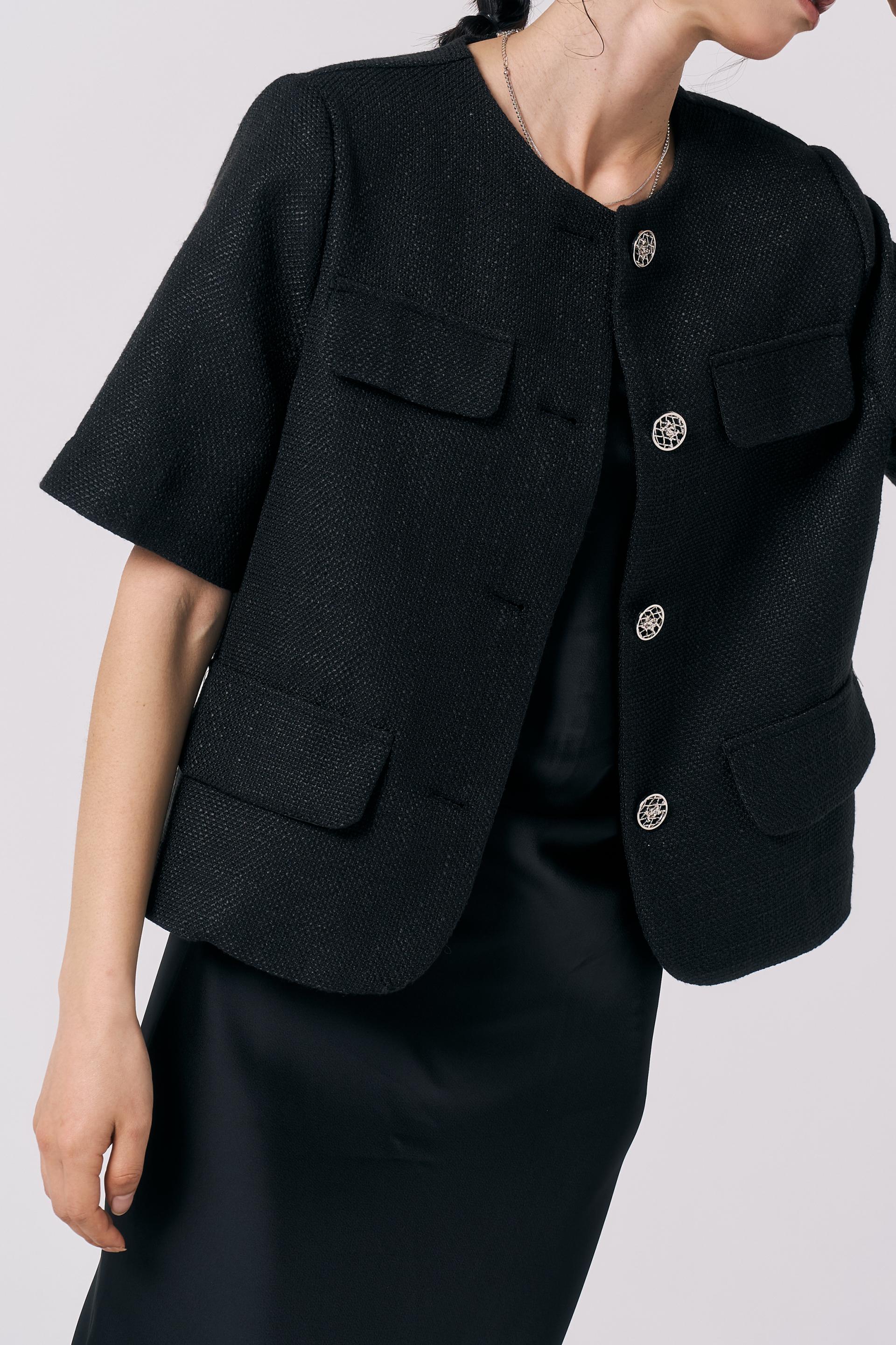[LINEN] Tweed Summer Jacket (Black)