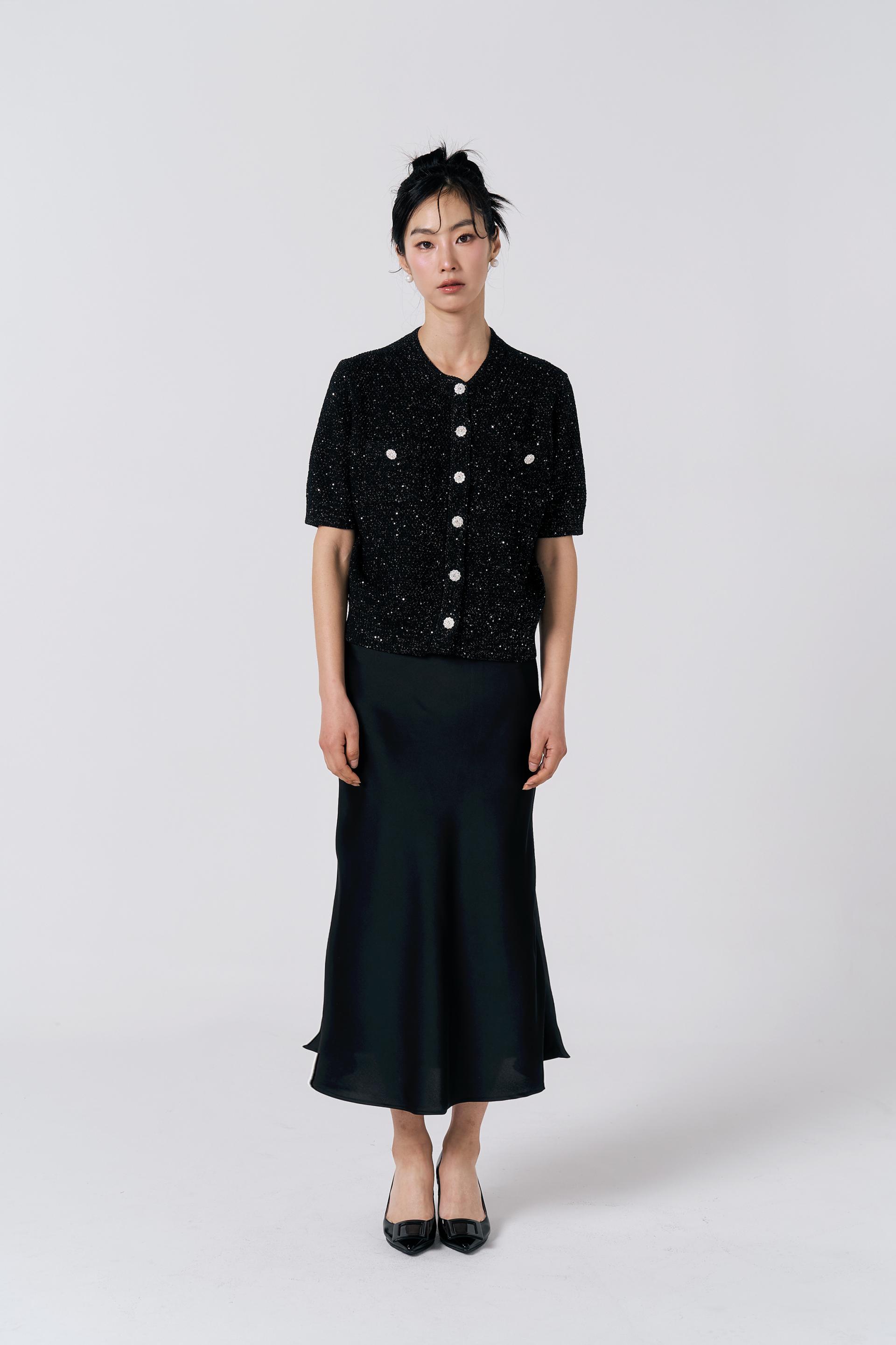 [KNIT] Tweed Sequin Cardigan (Black)