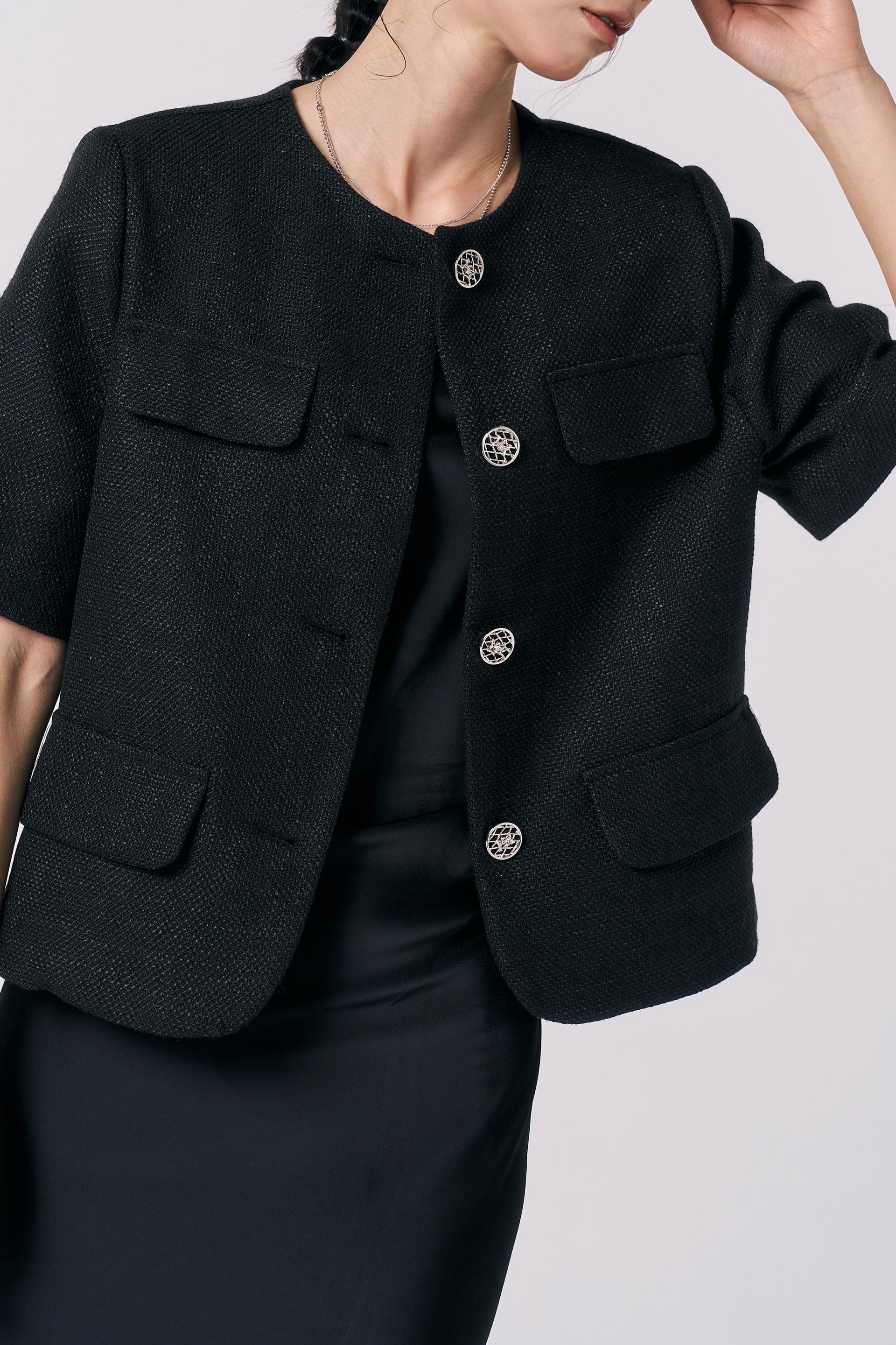 [LINEN] Tweed Summer Jacket (Black)